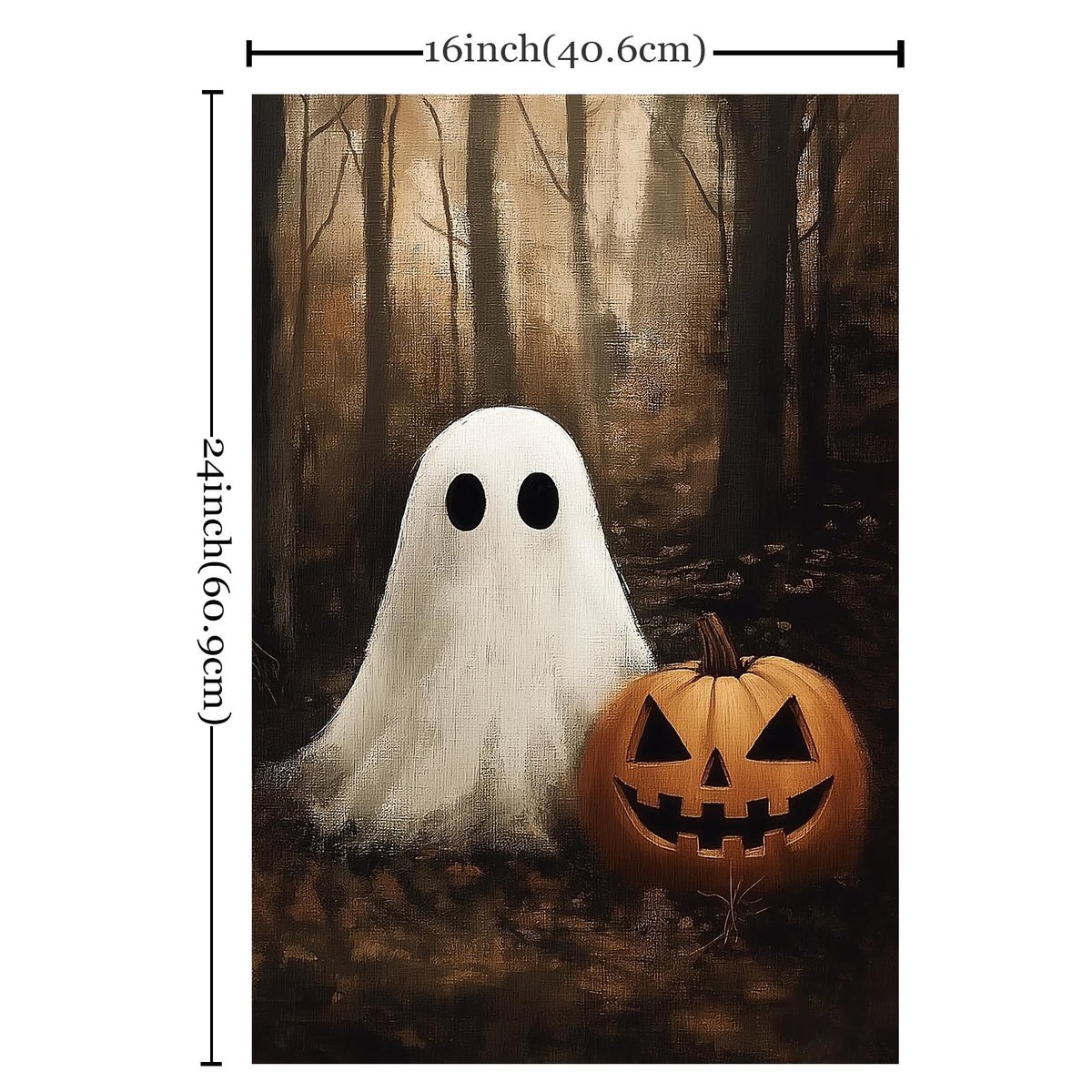 Vintage Halloween Ghost Poster Ghost Pumpkin Prints Dark Academia Gothic Prints Moody Halloween Pictures Spooky Fall Forest Art Spooky Moody Wall Art Dark Academia Painting 16x24inch Frameless