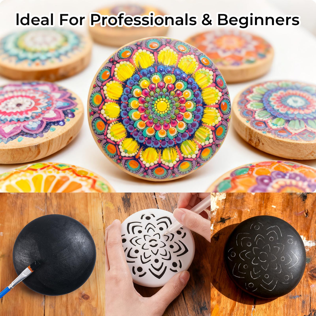 Nicpro Mandala Rock Painting Kit, Dot Arts and Crafts for Adults, Mandala Dotting Tools Kit, Large Wooden Rocks for Painting, DIY, Stencils, Acrylic Paints, Brushes, Dotting Tools for Rocks