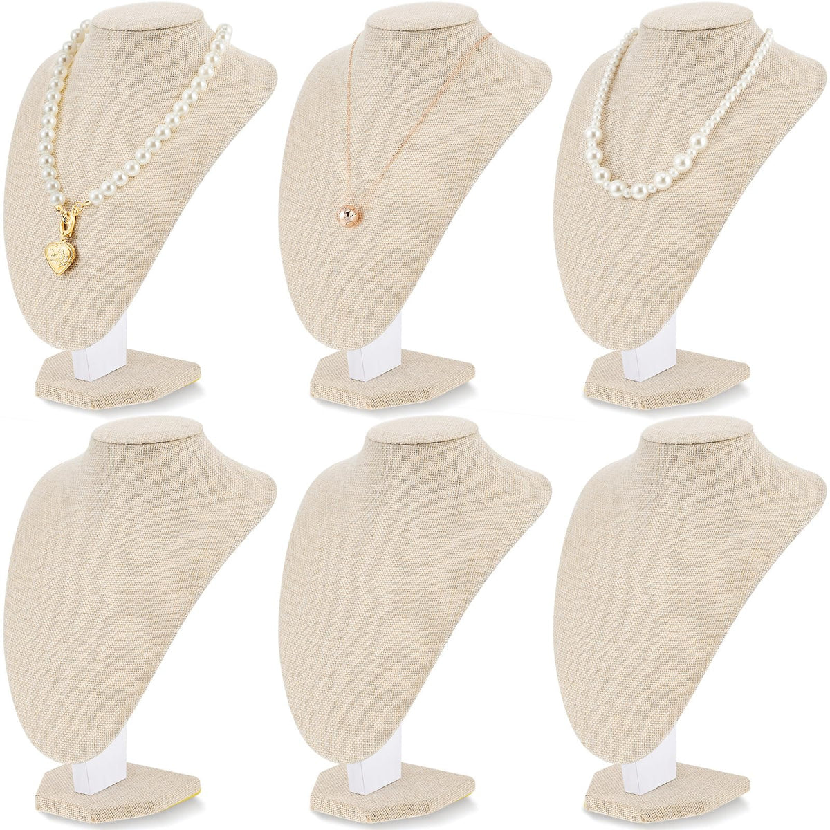 Huquary 6 Pcs Necklace Display Stand Necklace Holder Jewelry Bust Display Stands for Selling Home Store Trade Shows Photography Props Retail(Flaxen,Linen)