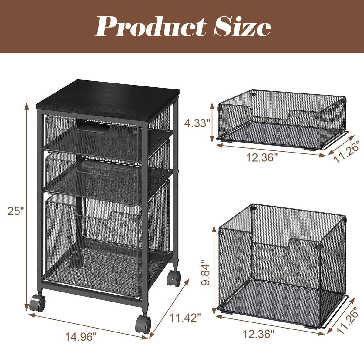 Sbanmao Rolling Storage Cart with 1L+2S Drawers, Mobile File Cabinet, Hanging File Folder Organizer, Printer Stand Utility Cart Filing Cabinet, Craft Art Organizer Cart for Classroom, Office, Home