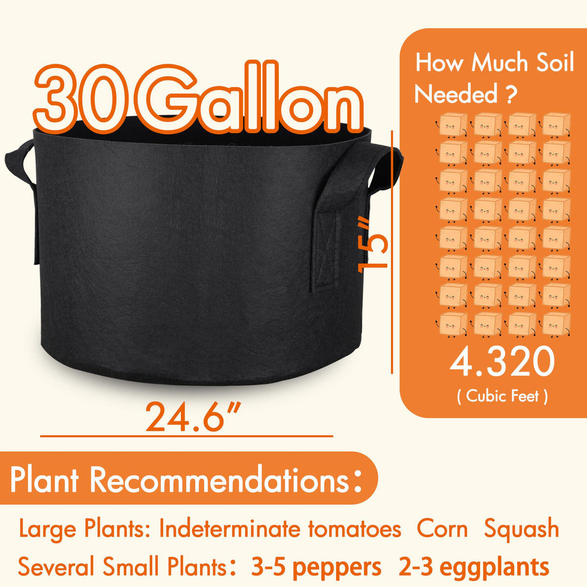 Gardzen 6-Pack 30 Gallon Grow Bags, Aeration Fabric Pots with Handles, Heavy Duty Cloth Pots for Plants