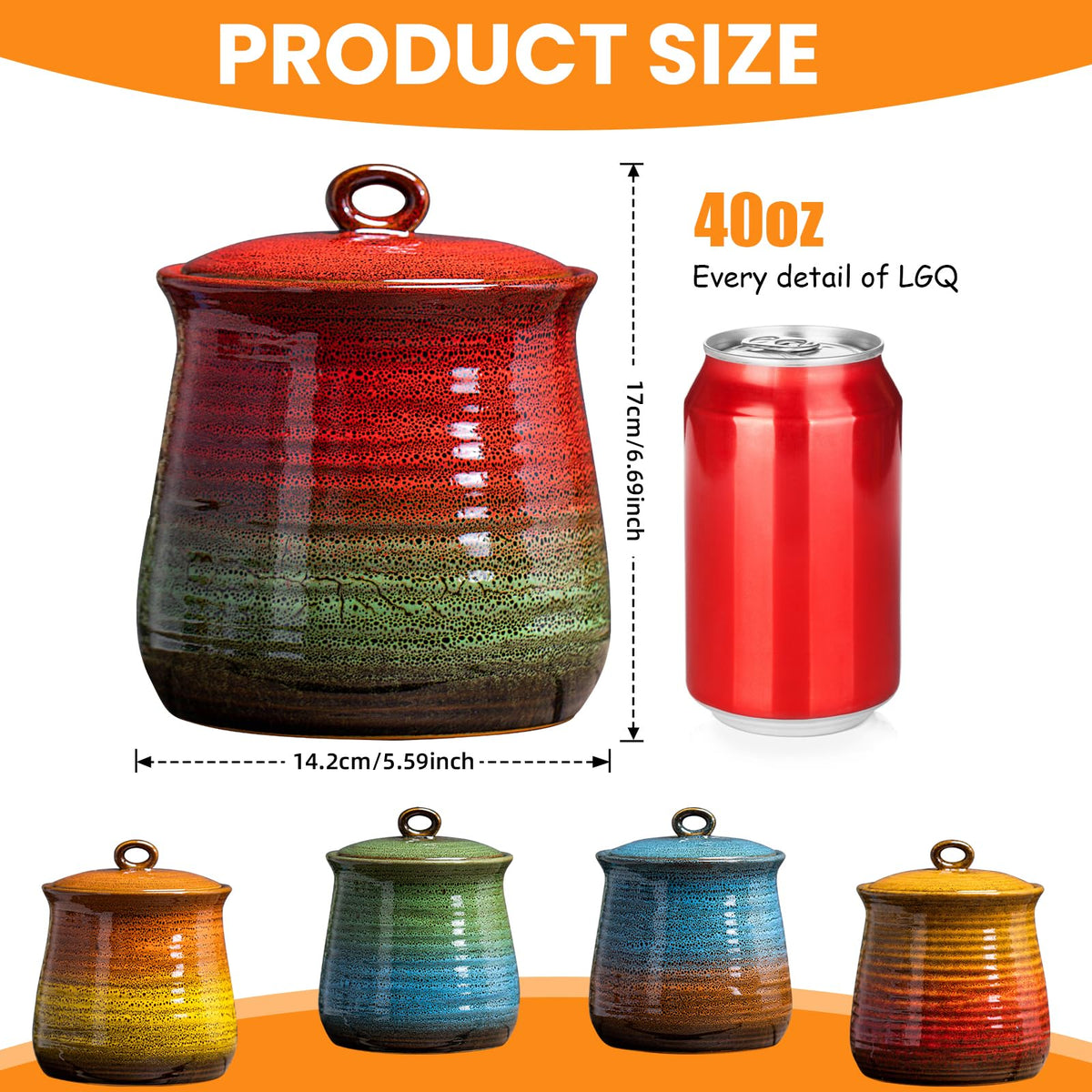40 OZ Cookie Jar,Dog Treat Jar, Kitchen Canisters for Countertop for Food Storage Coffee, Tea,Flour, Beans, Spices, Nuts and More Ceramic Jar with Lid. (Red and Green)