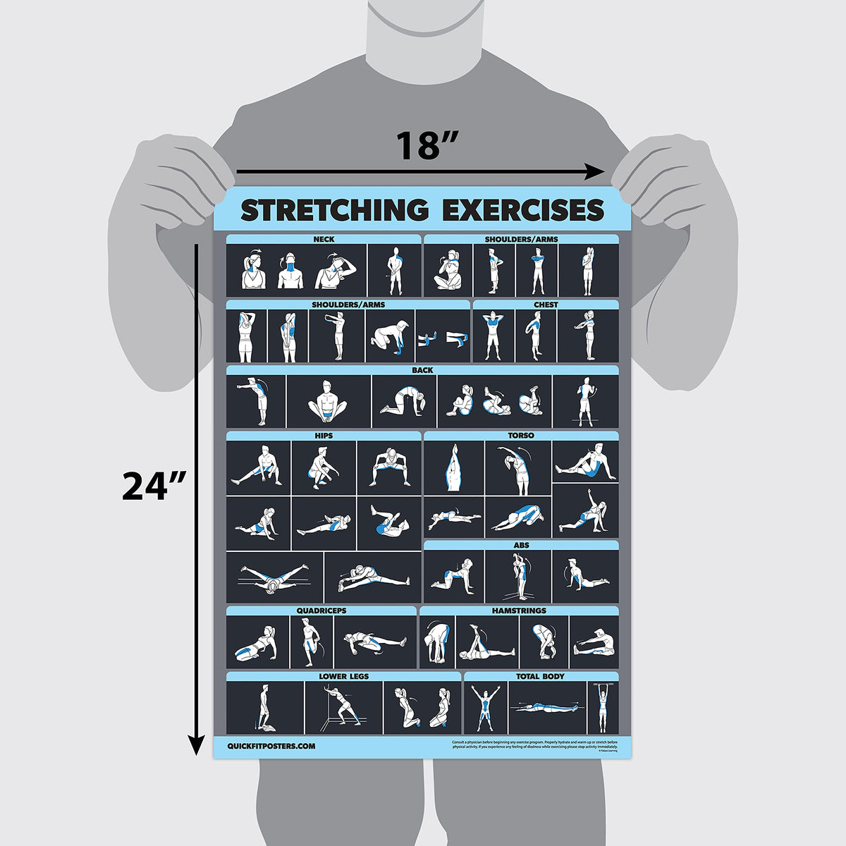 2 Pack Stretching Exercises and Muscular System Anatomy Poster Set - Laminated 2 Chart Set - Stretching Workout Routine & Muscle Anatomy Diagram [DARK] (LAMINATED, 18” x 24”)