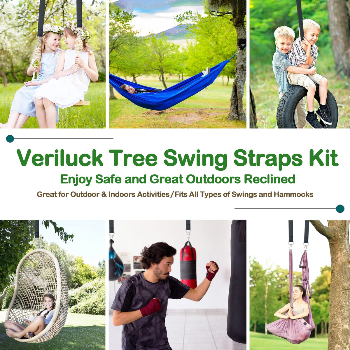 Veriluck Tree Swing Straps Hanging Kit - 3FT/8FT/15FT/20FT/30FT, Strong & Durable - Holds Up to 5000lbs - Adjustable Tree Swing Straps Fit for All Swings, Hammocks, Safer & Easy Installation (8 FT)