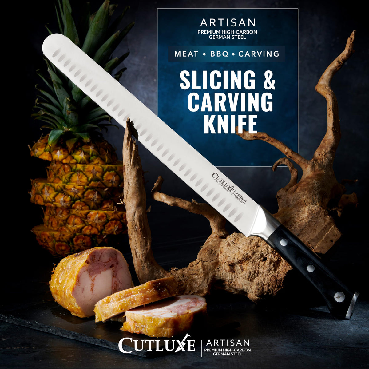 Cutluxe Brisket Knife – 12" Carving & Slicing Knife for Meat & BBQ – Razor Sharp German Steel, Sheath Included, Ergonomic Full Tang Handle Design, Fathers Day Gift For Dad – Artisan Series