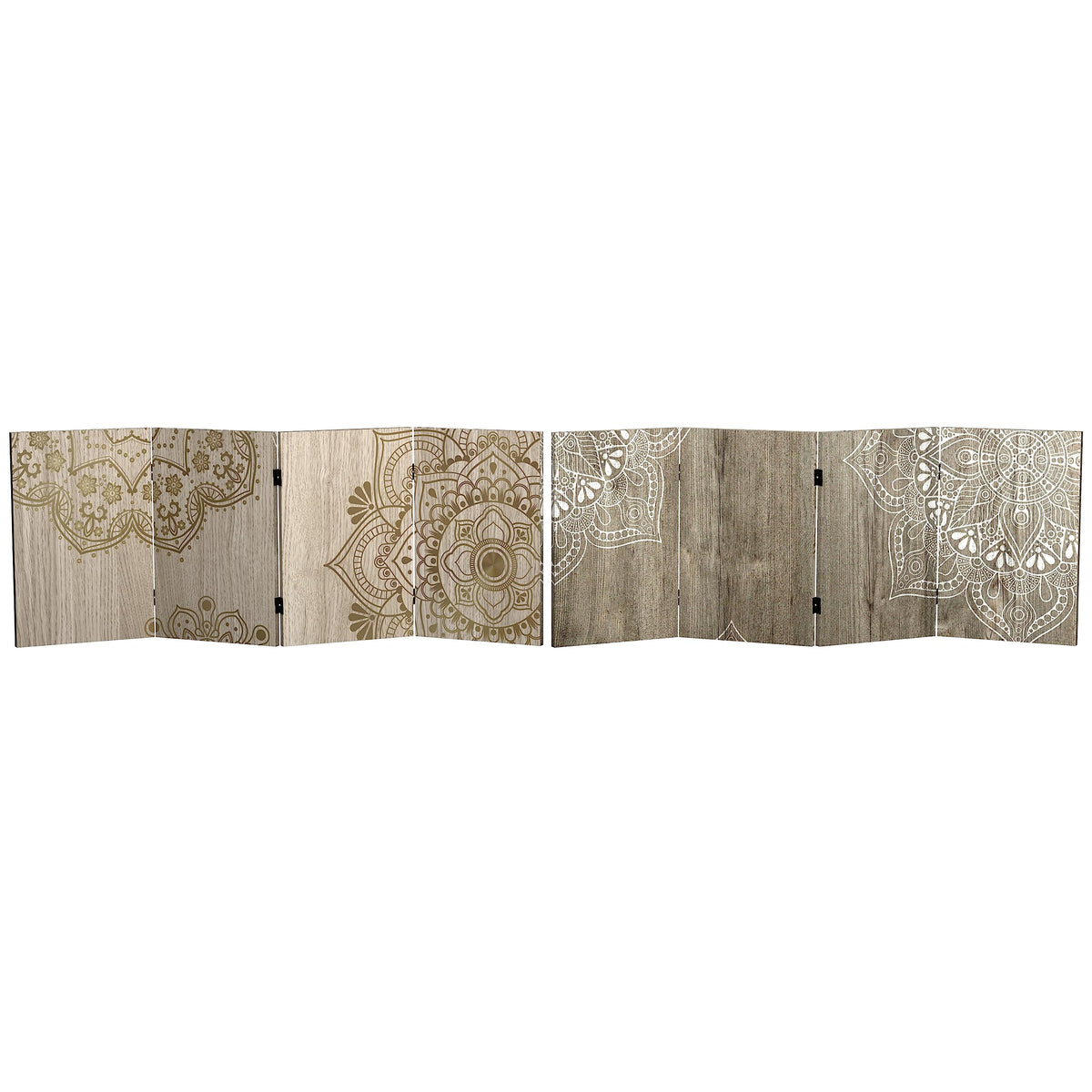 Red Lantern 2 ft. Short Double Sided Mandala on Oak Canvas Folding Screen 4 Panel Freestanding Partition and Separator for Modern and Contemporary Bedroom, Home Office, Studio, Dorm, Apartment