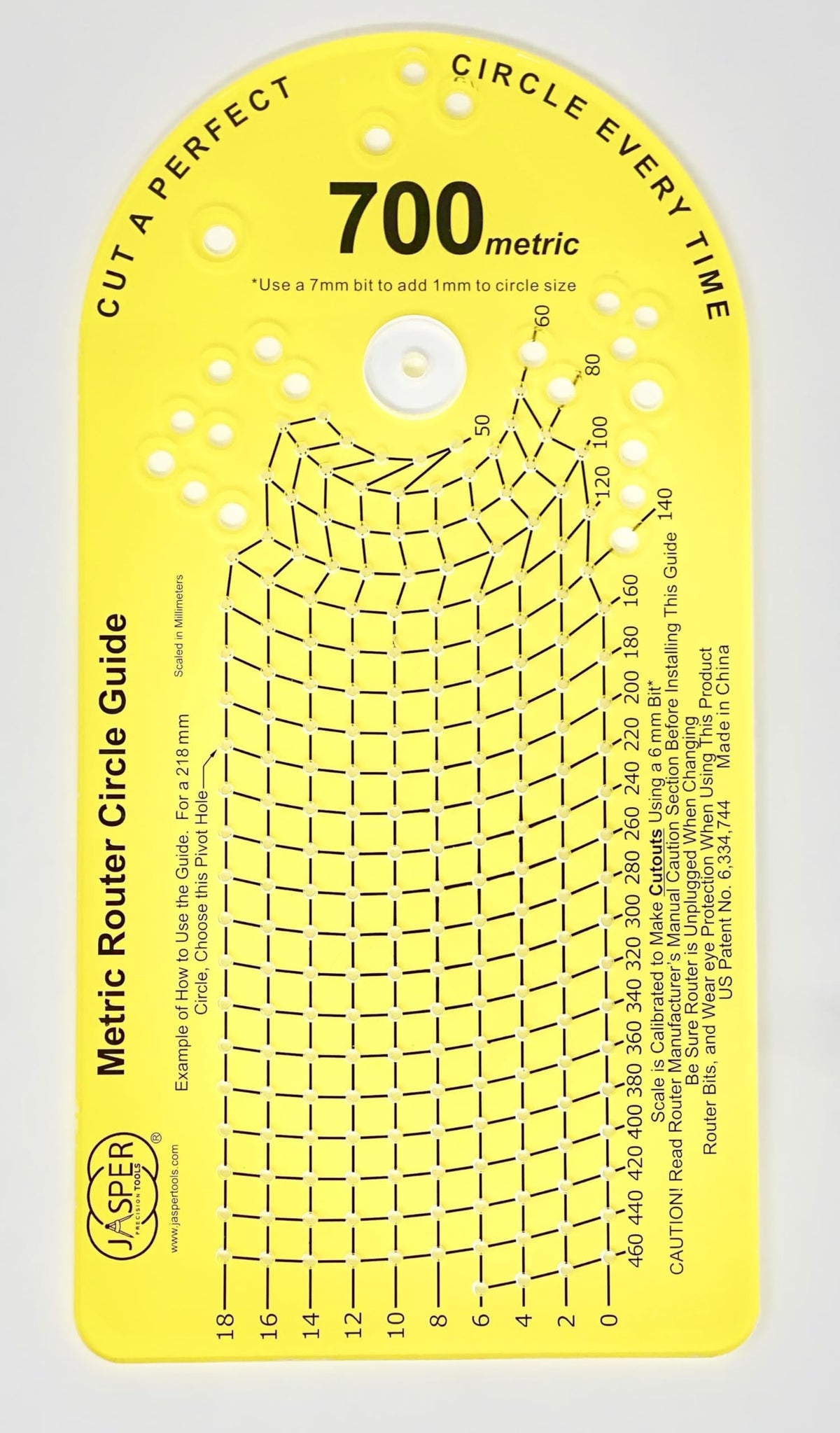 Jasper 700 Metric Circle Cutter Jig for Standard Plunge Routers Cuts Perfect Circles from 50mm to 406mm – Kit Includes Calibration Disc & Pivot Pins