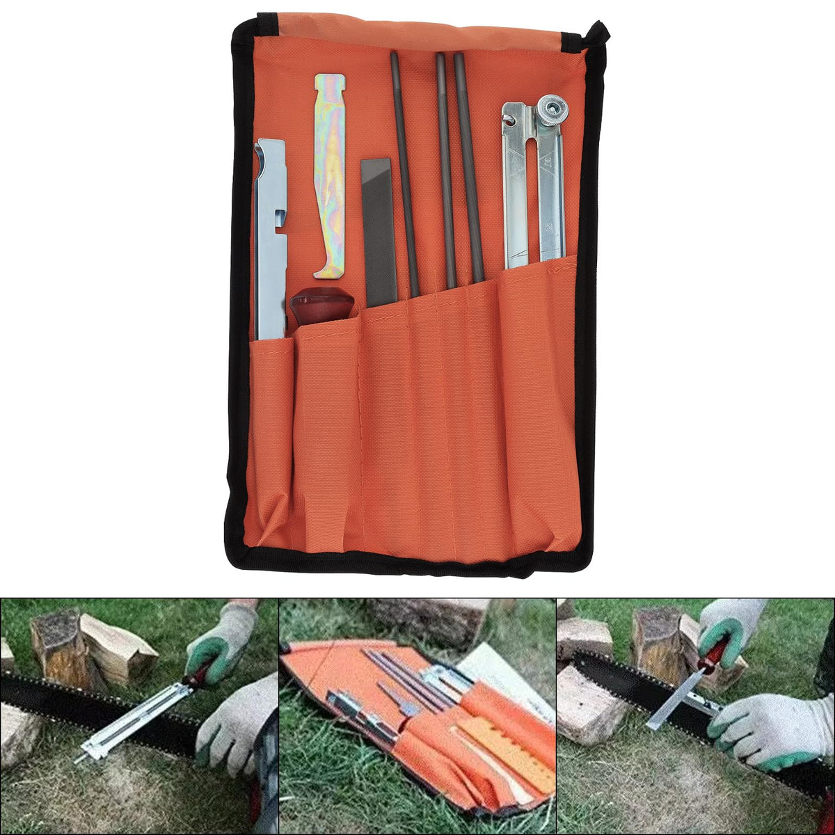 Windance 8pcs Saw Teeth Sharpening Set, 5/32 3/16 7/32 Inch Round Files 6 Inch Flat File Depth Gauge Filing Guide Wood Handle Chainsaw Sharpener File Kit