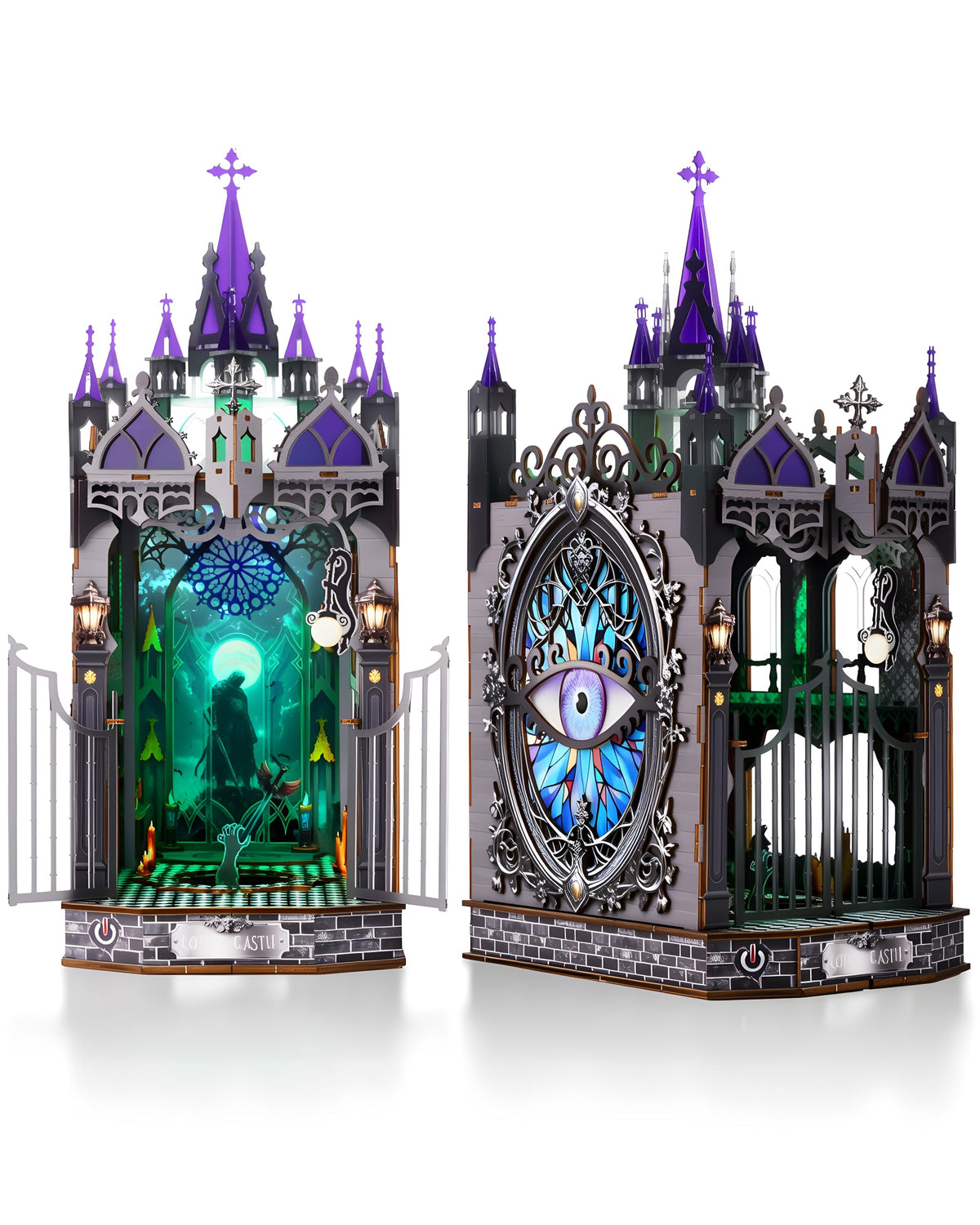 Book Nook Kit for Adults,3D Wooden Puzzle DIY Miniature Booknook Bookend Bookshelf Decor with LED Light,Gothic Castle Bookshelf Insert for Home Decor Gift,3D Wooden Puzzle.