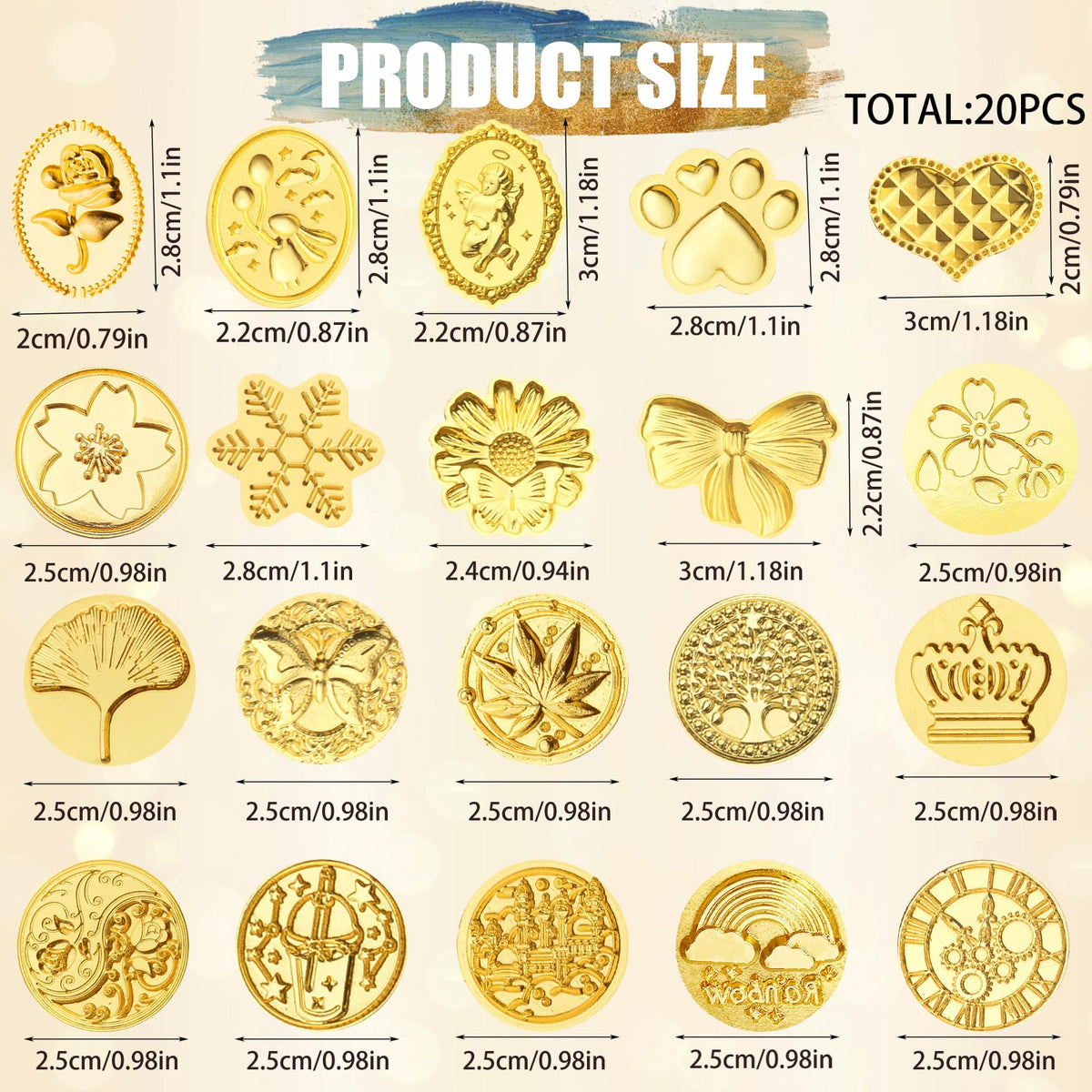 Wax Seal Stamp Kit,Vintage Classic Sealing Wax Stamp Heads with Wooden Handle & Metal Wax Seal Molds, with Envelope Greeting Card, for Gift Wrapping,Wedding, Party Invitations (Gold-A02)