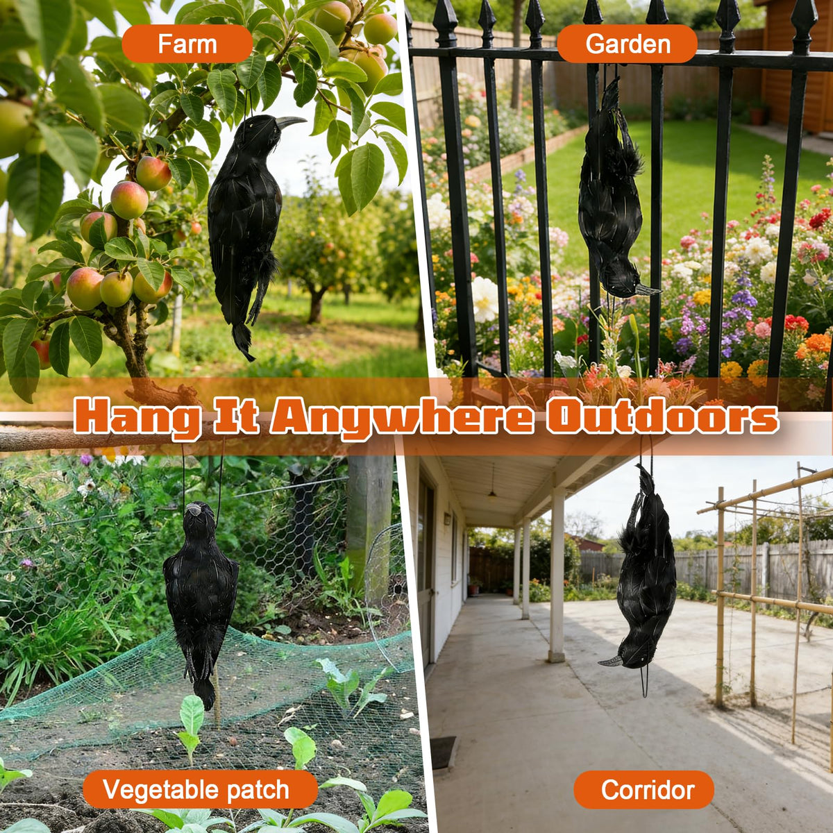 CYTGOUPER Realistic Hanging Dead Crow Decoys,12 Inch Large Lifesize Fake Crow Hunting Bait,Black Feathered Crows Decoy Figuring for Garden Halloween Decor Birds Party Props