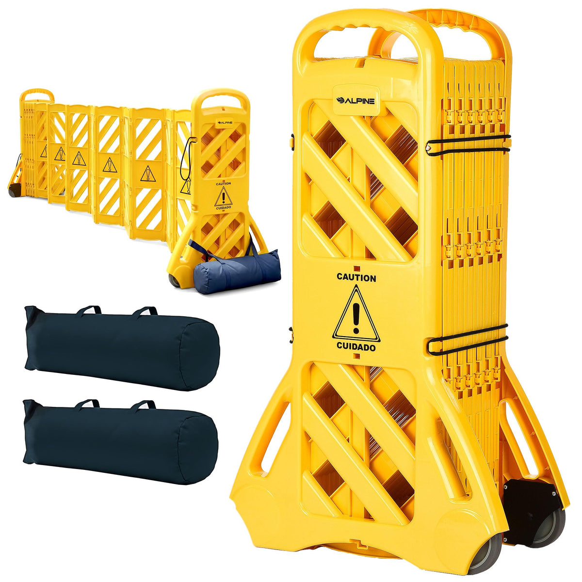 Alpine Commercial Safety Barriers, 13 Foot Expandable Mobile Barricade System - Folding Portable Barrier, Traffic Barricade Fence, Plastic Barricade for Construction, Traffic Control, Driveway Gate