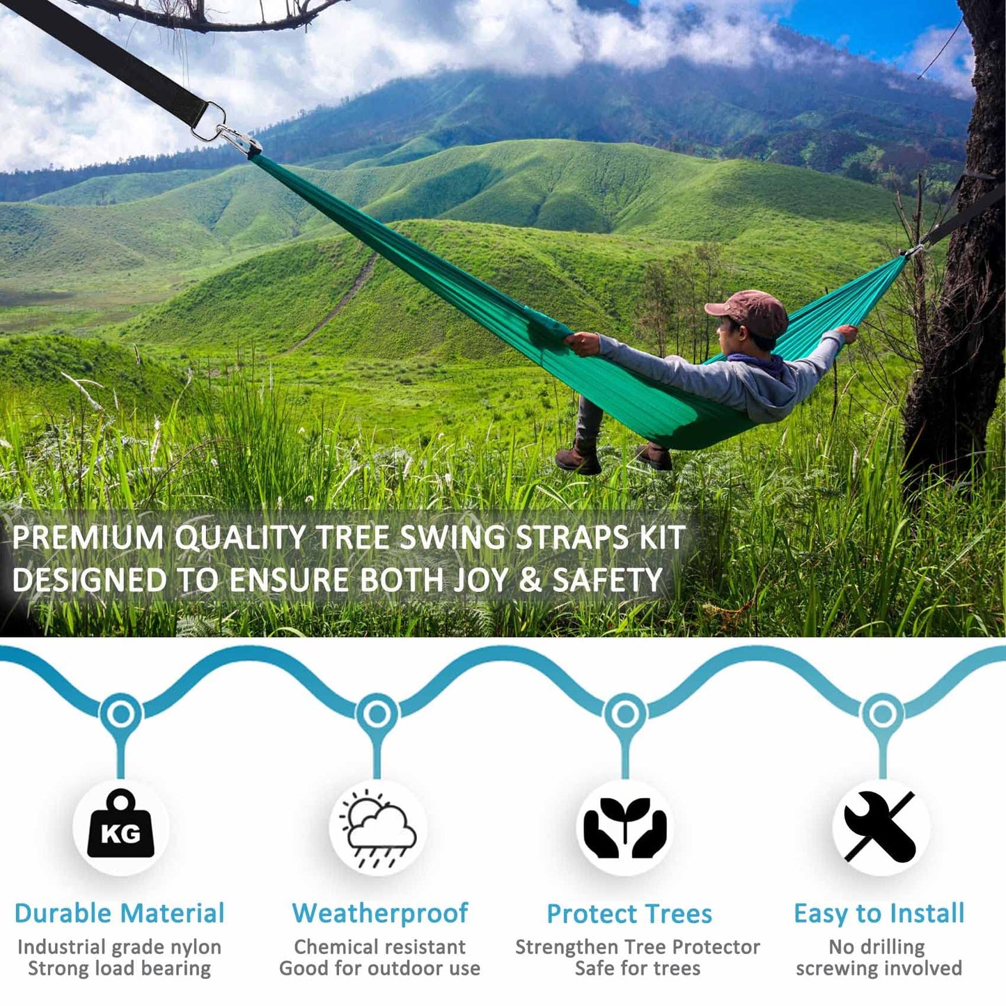 igolfluck Tree Swing Straps Hanging Kit 4FT/8FT/15FT/20FT/25FT, Extra Long Tree Swing Straps Holds 5500 lbs with Lock Carabiners & Tree Protectors, Safer for All Swing & Hammock (20FT)