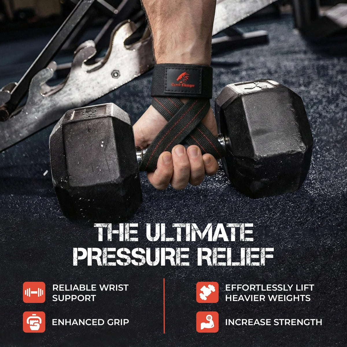 Trend Changer Figure 8 Lifting Strap Padded Deadlift Straps Heavy Duty Weight Lifting Straps Strongman Axle Bar Straps Weightlifting Wrist Wraps (Large (8.0'' & UP Wrist Circumference), Black/Red)