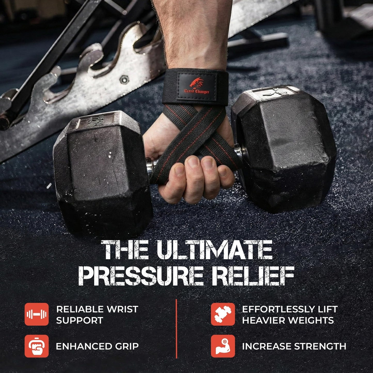 Trend Changer Figure 8 Lifting Strap Padded Deadlift Straps Heavy Duty Weight Lifting Straps Strongman Axle Bar Straps Weightlifting Wrist Wraps (Medium (Upto 8.0'' Wrist Circumference), Black/Red)