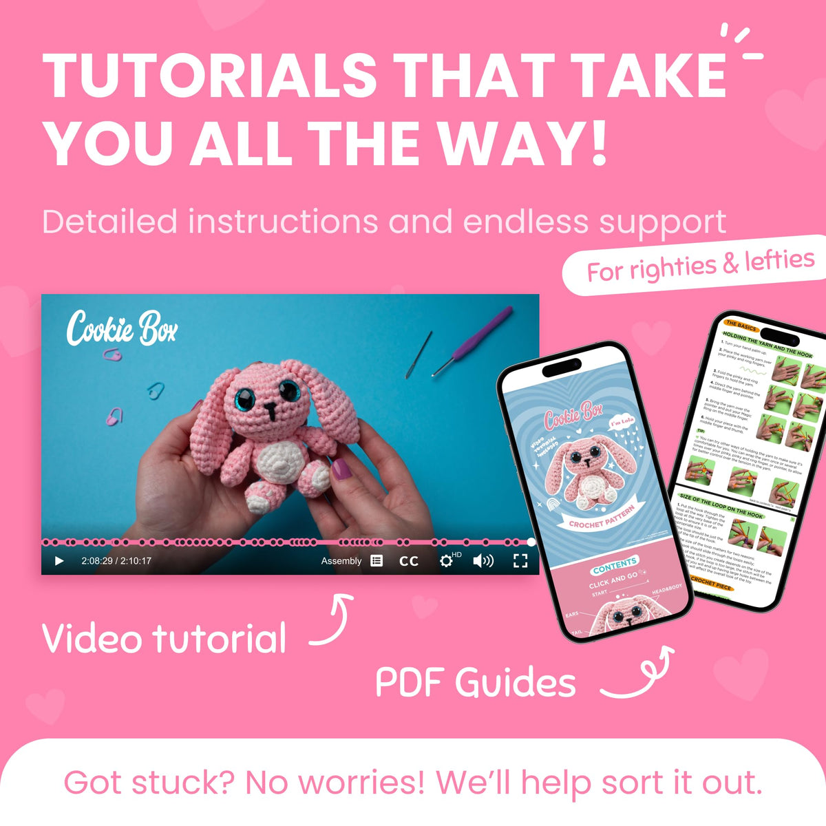 Cookie Box Original Crochet Kit for Beginners – Gift Set to Make Bunny Lola Amigurumi Plushie – Easy DIY Crochet & Knitting Starter Kit with Video and PDF Tutorials