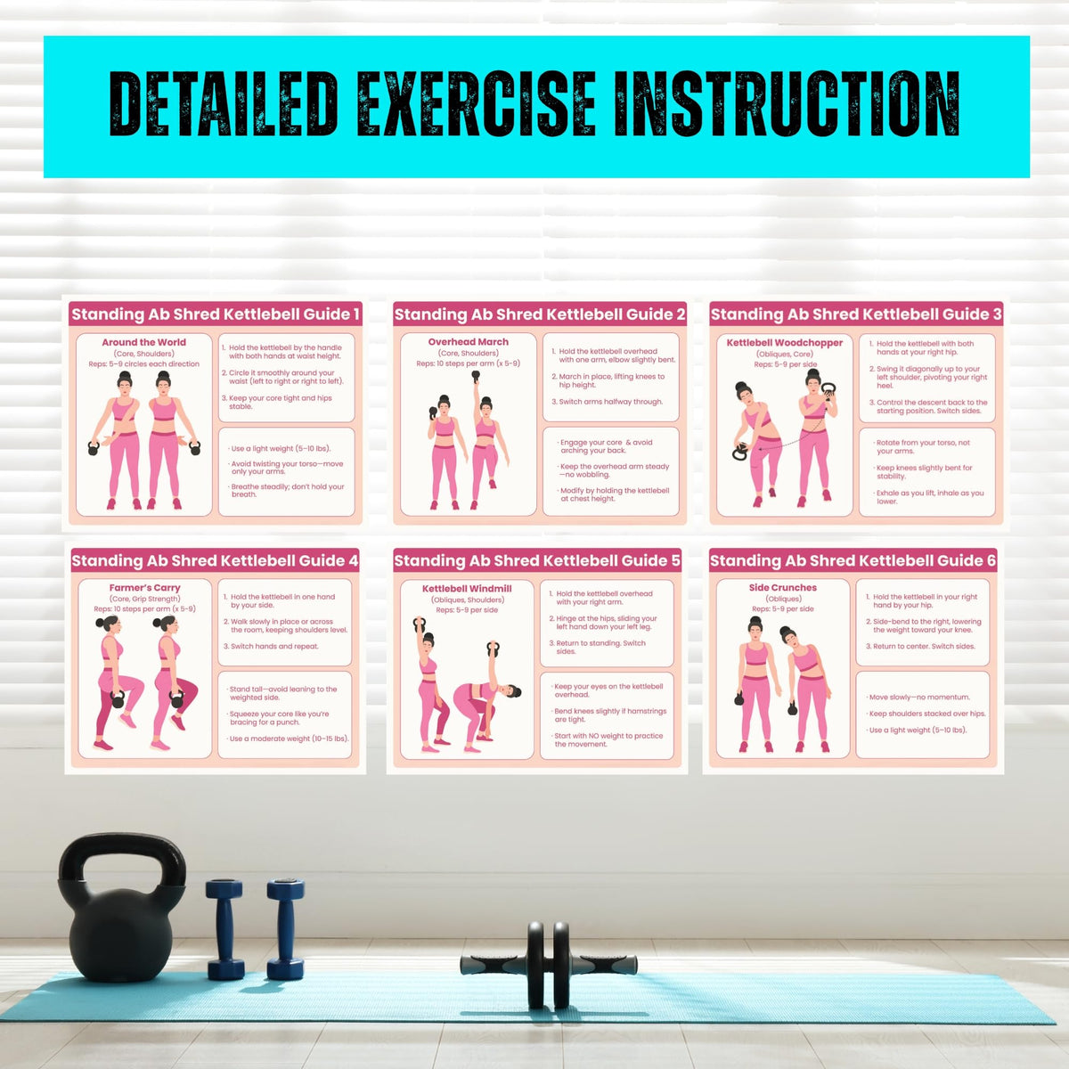 Auroscent 30-Day Standing Ab Kettlebell Workout Plan – Core Training Program, Exercise Charts, No Floor Ab Routine for Home Gym, Step-by-Step Guides + Workout Schedule