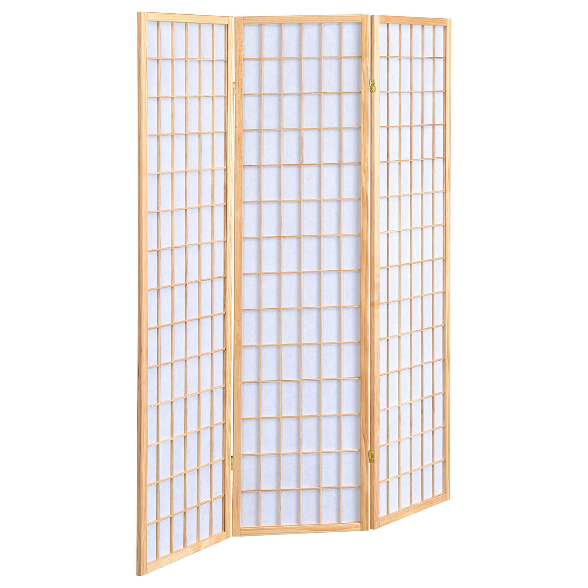 Coaster Home Furnishings - Carrie - Solid Wood - 3-Panel Folding Shoji Screen Room Divider with Linear Grid Design, Metal Hinges and Freestanding Piece - Living Room - Natural Brown - 4621