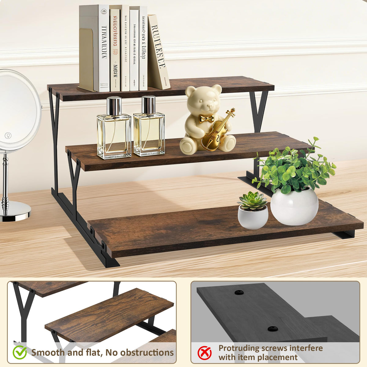 KALYLOC 3 Tier Cupcake Stand, Wooden Risers Dessert Table Display Set, Rustic Tiered Tray Stand Cupcake Tower for Party Farmers Market Wedding Birthday Baby Shower (Brown, Y-Shape)