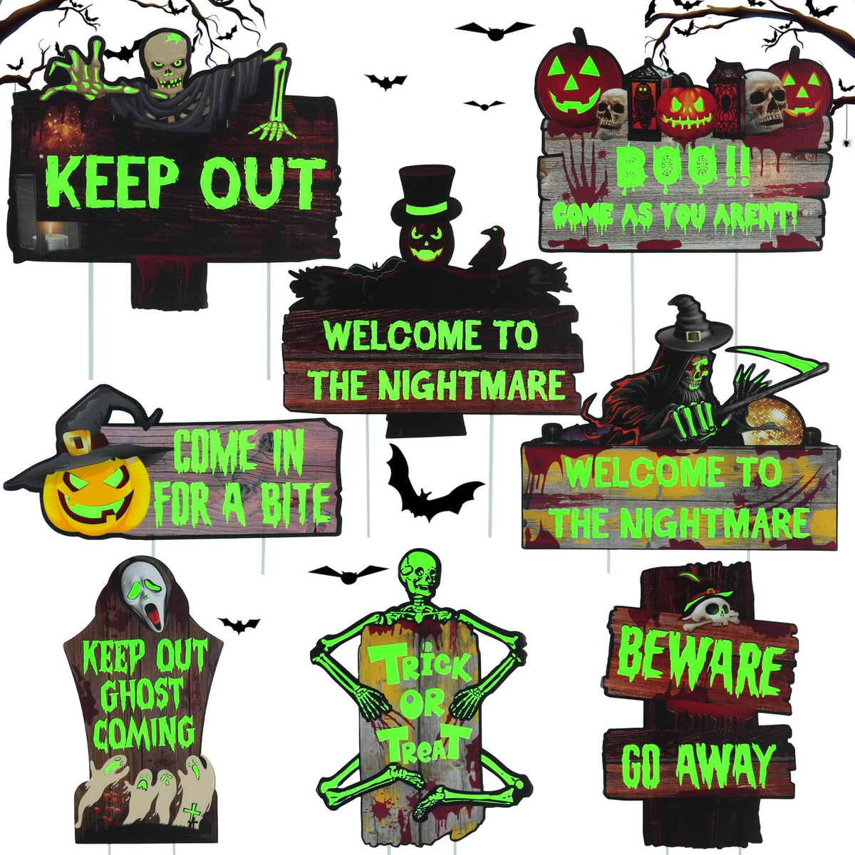 8 PCs Halloween Decorations Outdoor Tombstone Yard Sign With Stakes - Glow in the Dark Graveyard Tombstones, Pumpkin Ghost Props for Family Home Front Yard Lawn Garden Party Decor