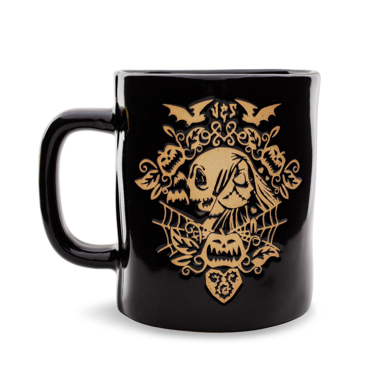 Disney The Nightmare Before Christmas Jack And Sally Wax-Resist Ceramic Pottery Mug | Large Coffee Cup For Tea, Espresso, Cocoa | Holds 25 Ounces