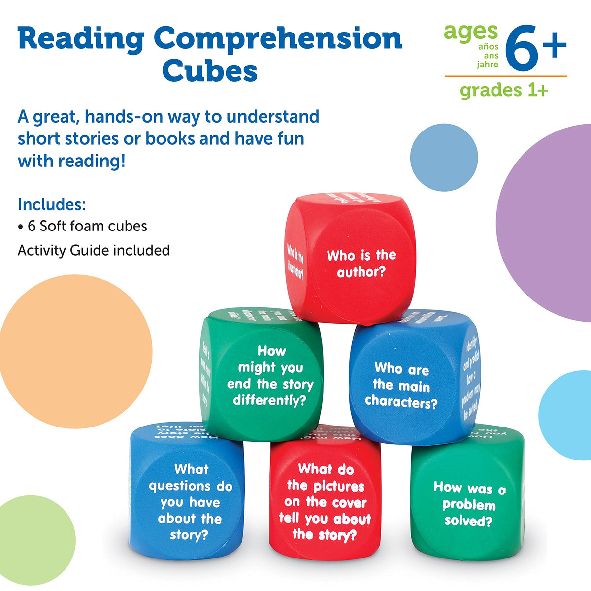 Learning Resources Reading Comprehension Cubes - Set of 6, Kids Ages 6+ Teacher and Classroom Supplies, Reading Aids for Kids