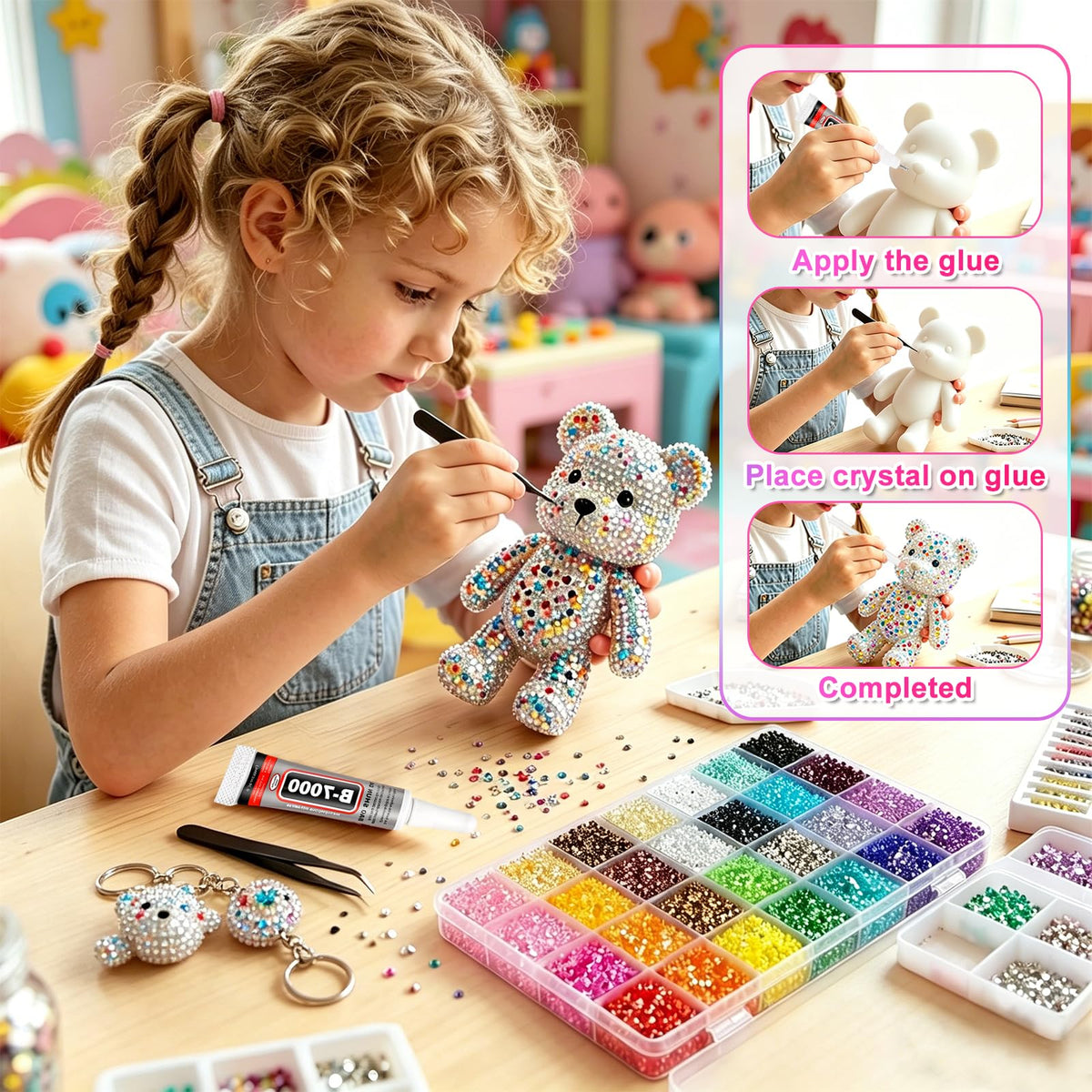 Bedazzler Kit with Rhinestones - 46000Pcs Resin Jelly Rhinestones 3mm Flatback Gems with 3Pcs B7000 Jewelry Glue, Tweezers & Pickup Pen for Nail Art, Diamond Art, DIY Crafts, Clothes, Shoes & Makeup