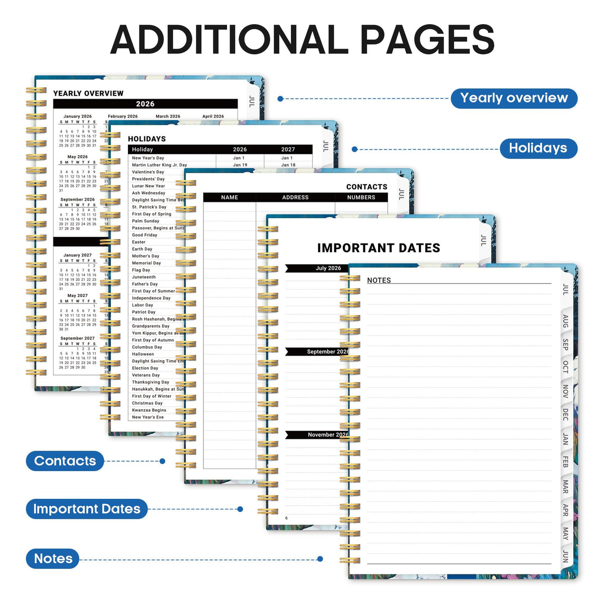 Planner 2026–2027, Weekly & Monthly Academic Organizer for School Year, Jul 2026–Jun 2027, Hardcover Planner with Tabs, Back to School Essential, 6.3" x 8.5", Coastal Wilds