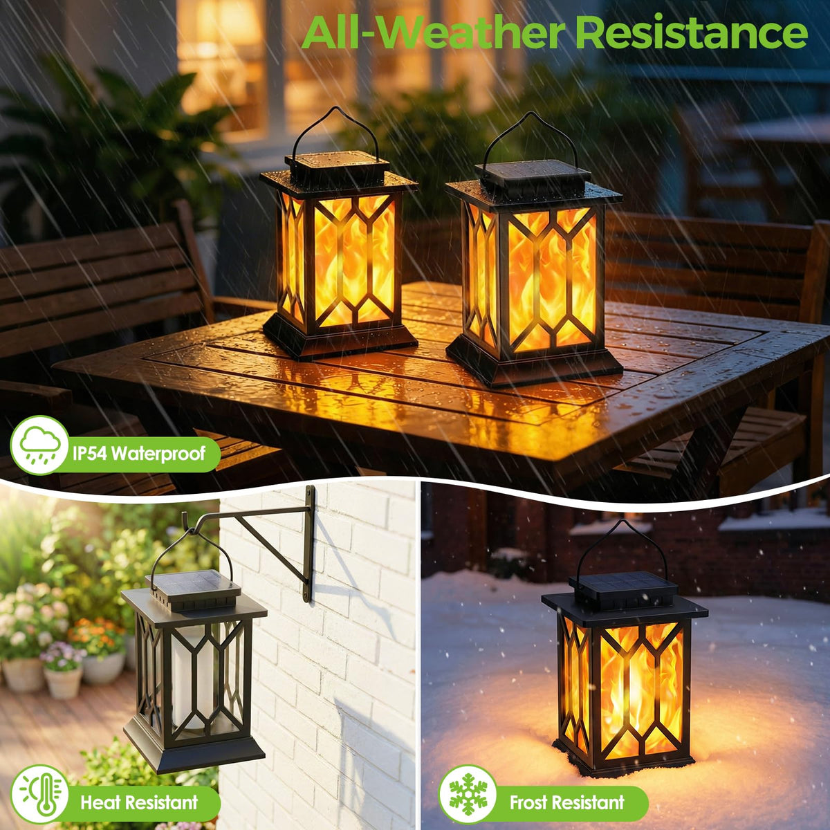 BOBKID 2 Pack Solar Lanterns Outdoor Waterproof, Flickering Flame Outdoor Lights, Hanging Solar Lantern Lamps Decorative, Solar Powered Lighting for Outside Garden Yard Patio Path Tree Decor