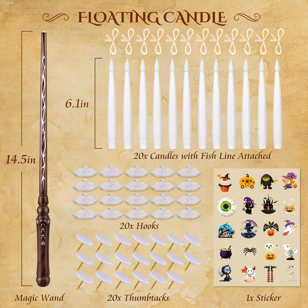 Floating Candles with Wand for Halloween Decorations: Upgraded 20Pcs Magic LED Hanging Floating Candle Battery Operated Flameless Candles with Timer for Birthday Gifts Halloween Party Indoor Décor