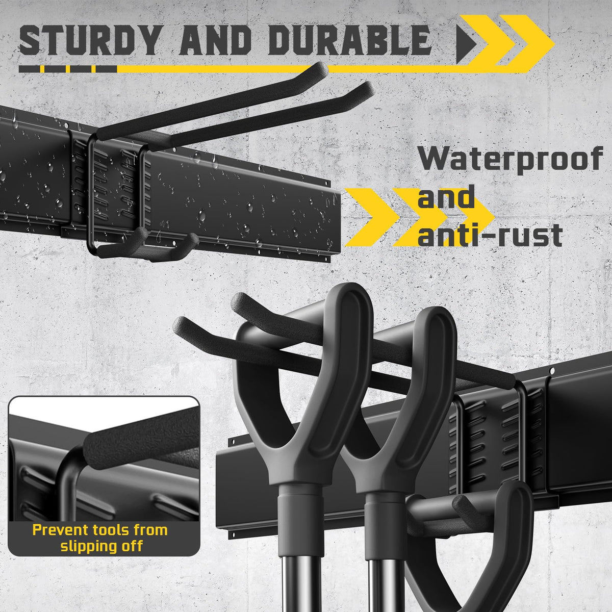 YZSFMZGE 48" Garage Tool Organizer Wall Mount, 660lbs Heavy Duty Steel Garden Tool Storage Rack with 9 Adjustable Hooks for Yard, Shed, Garage (3 Racks, 9 Hooks, 2 Straps)