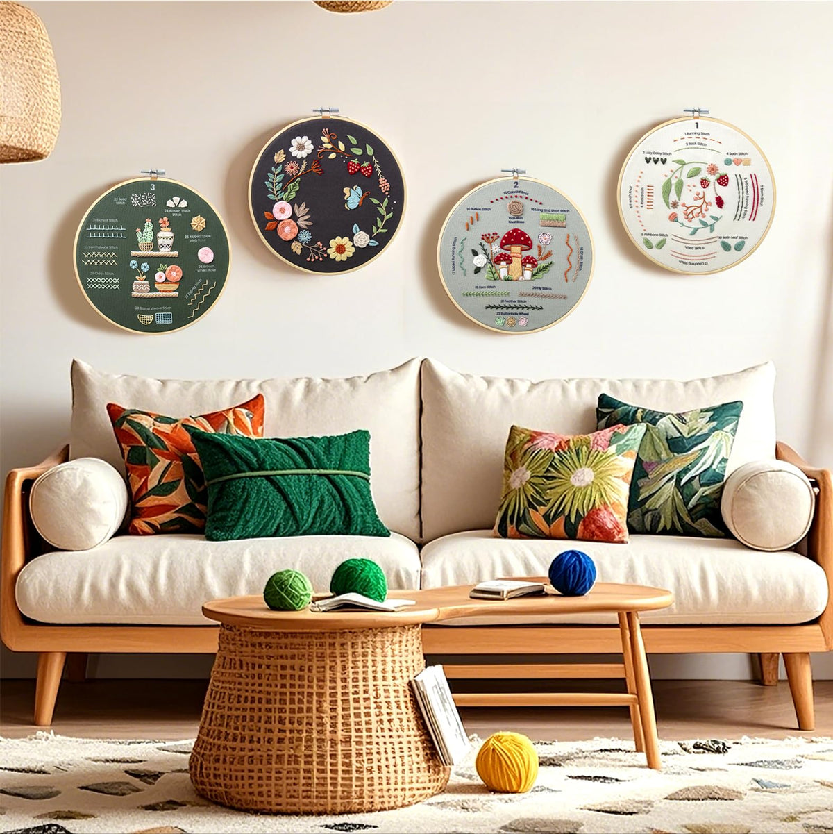 Craftwiz 4-Piece Starter Embroidery Kit for Beginners with Simple Patterns, Learn to Embroider 31 Stitches with Hand Embroidery Kit