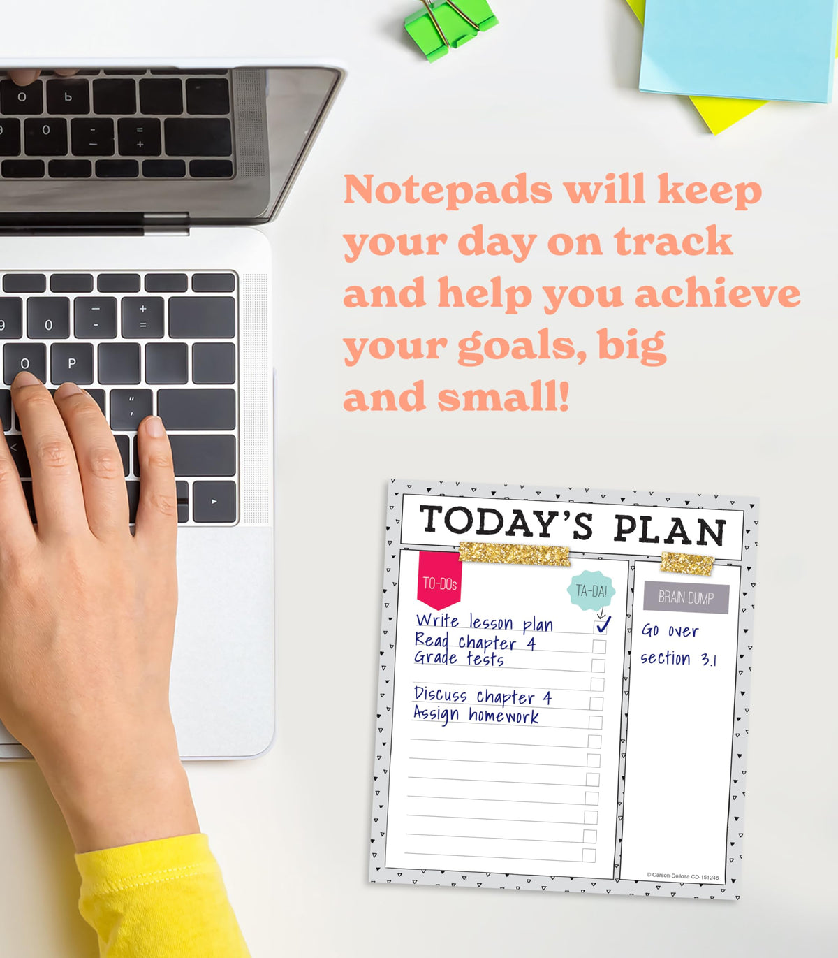 Carson Dellosa Today's Plan Notepad 3-Pack Set, Note Pads for To Do List, Goals, Checklist, and Classroom Organization Stationary, Desk Accessories and Office Supplies