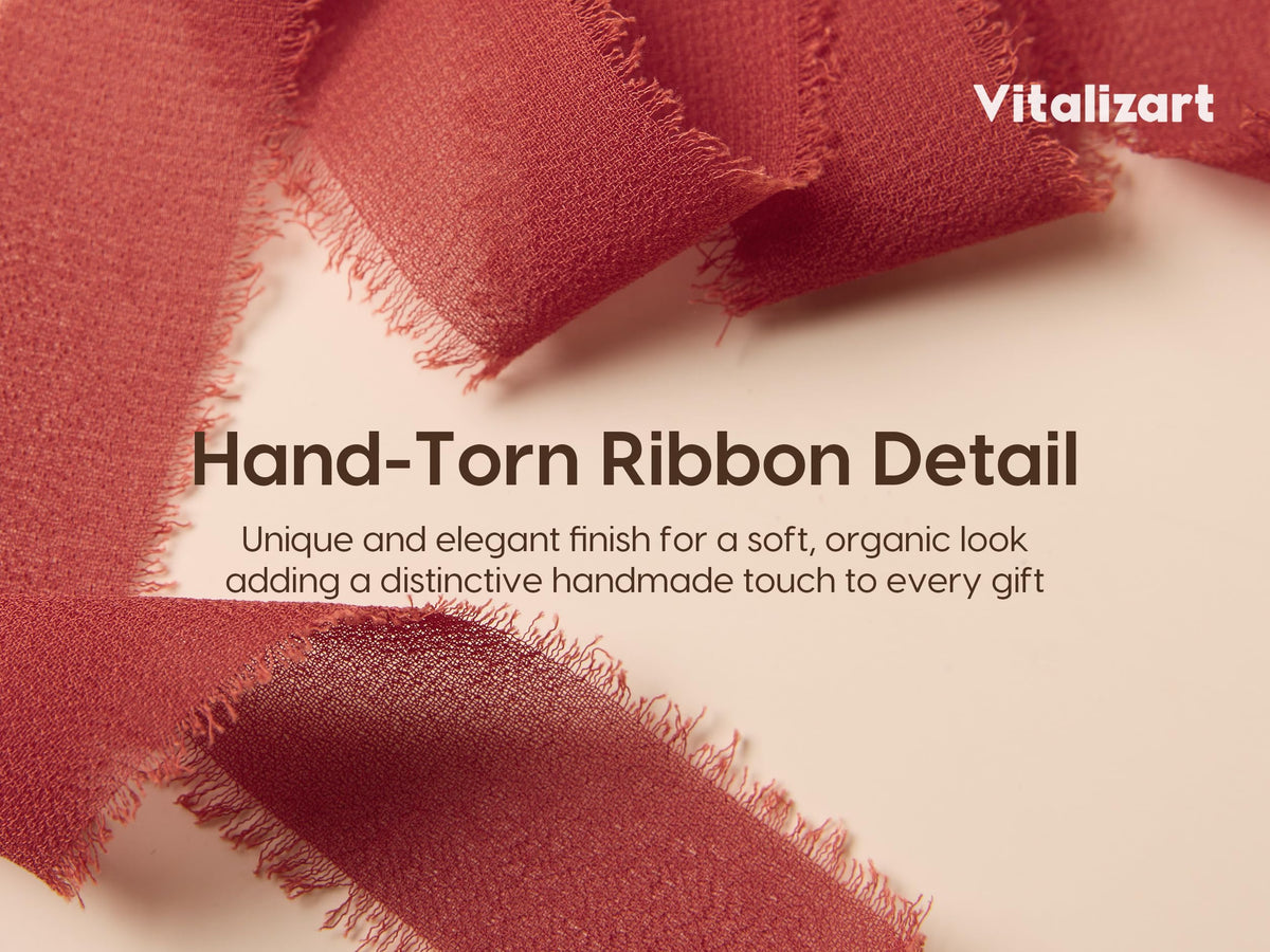 Vitalizart Fall Handmade Chiffon Silk Ribbon Fringe 1.5" x 21 Yd Terracotta Frayed Edges Ribbons for Wedding Invitations Bridal Bouquets Gifts Wrapping Crafts Holiday Party Decorations