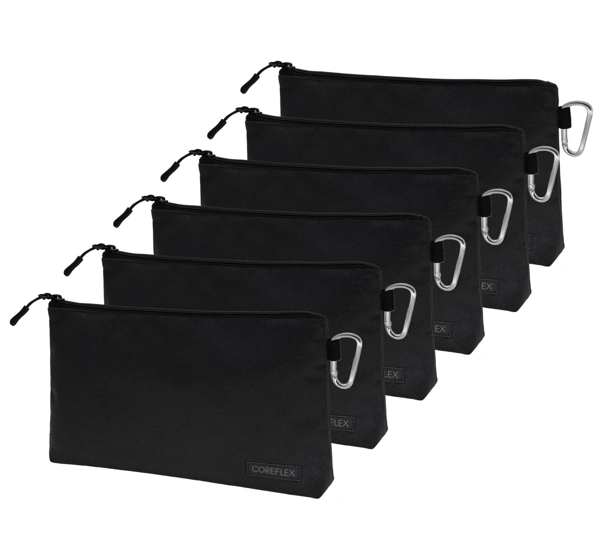 COREFLEX Premium Tool Pouch Zipper Bag, Small Tool Bag, Multipurpose Storage pouch, Heavy duty Flat Bottom Tool bag with YKK Zipper (6 pack Large 12inch Black)
