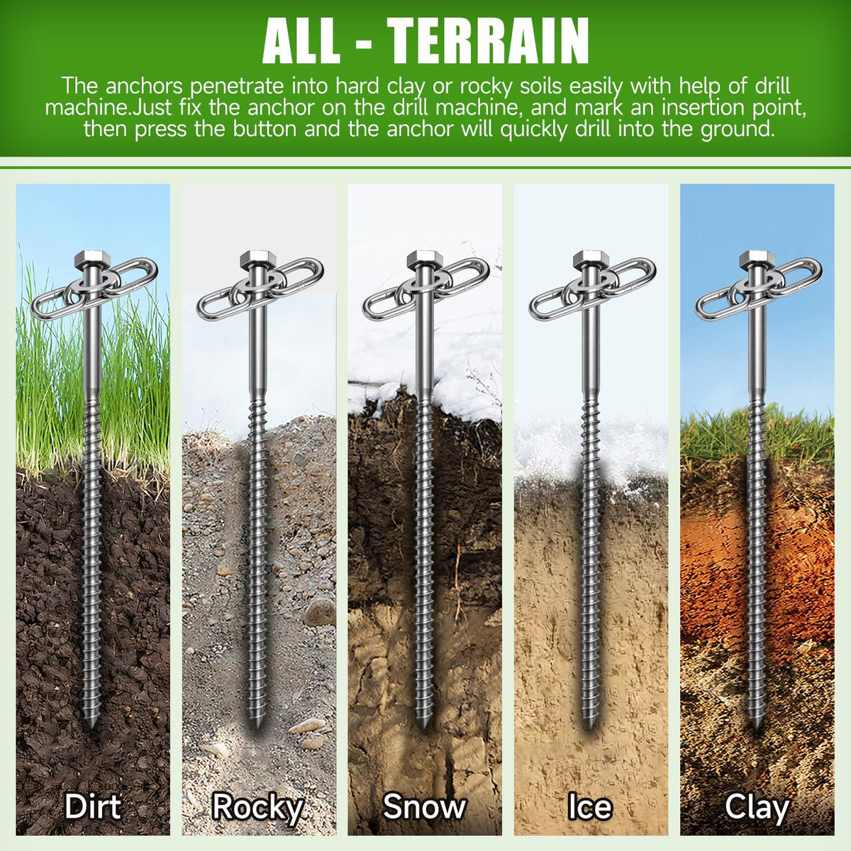 15 Pack Screw in Tent Stakes Heavy Duty,8 ’’ Ground Anchors Screw in,Metal Stakes with Hex Head Driver and Sturdy Storage Bag. (15)