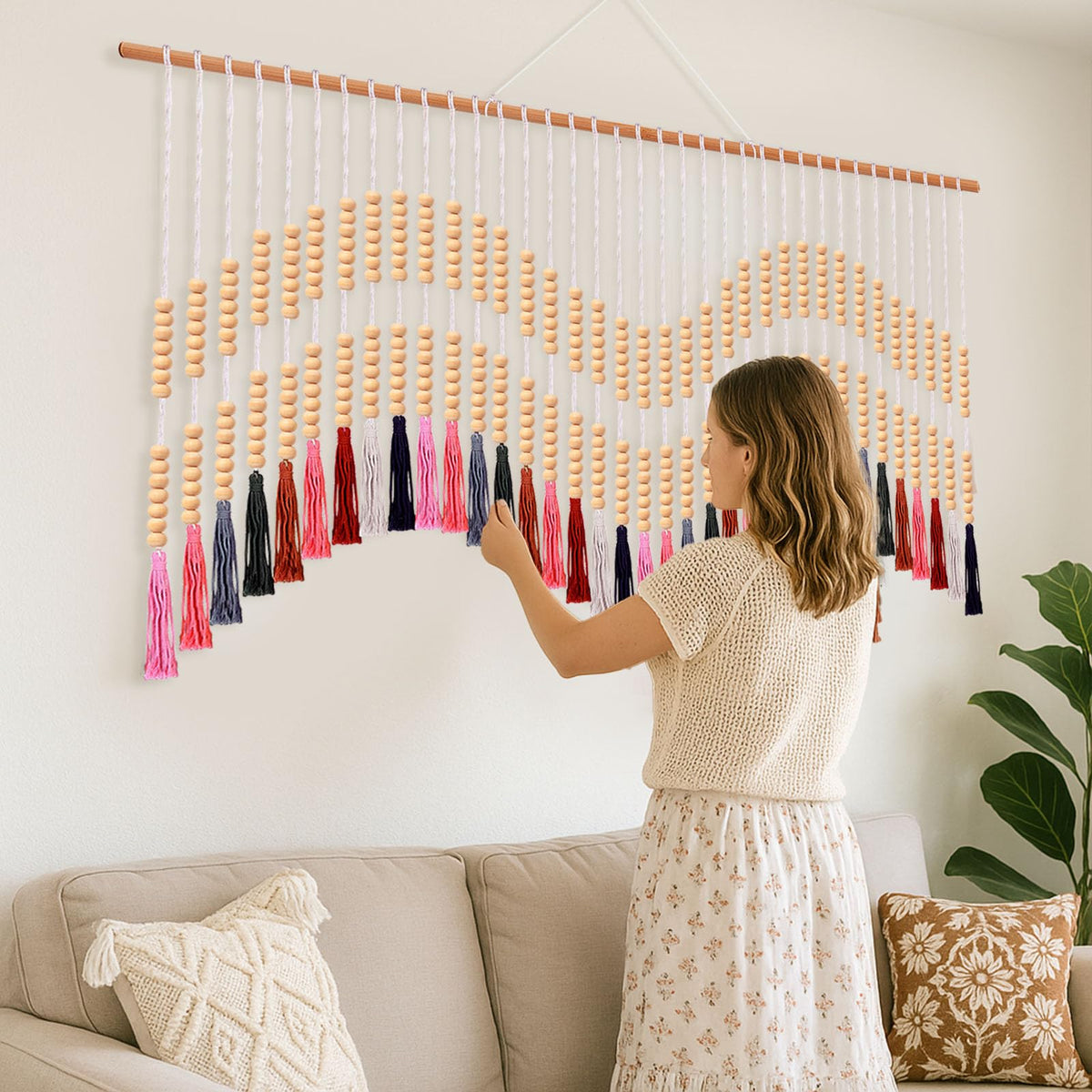 Tiamon Boho Wall Decor - 59'' W x 42'' L Macrame Wall Hanging Large Tapestry Art for Bathroom Farmhouse Bedroom Living Room Nursery Classroom Bohemian Natural Modern Rustic Style Decoration