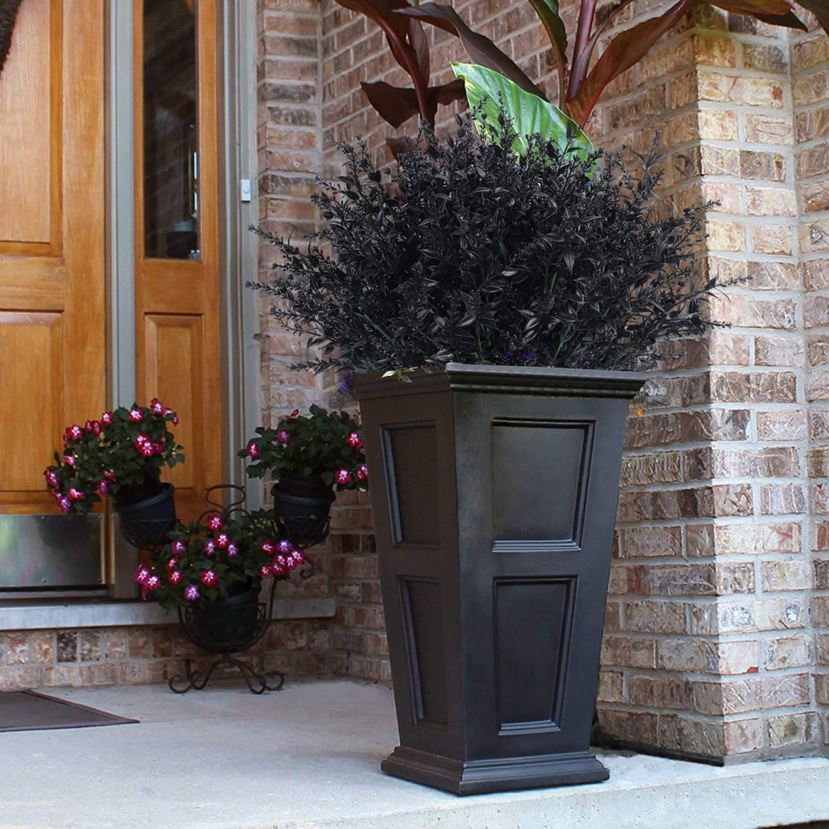 RECUTMS Artificial Flowers Outdoor Fake Plants Artificial Fake Flowers, Faux Outdoor Plastic Plants UV Resistant Shrubs No Fade Faux Plastic Plants Garden Porch Window Box Decorating(Black)