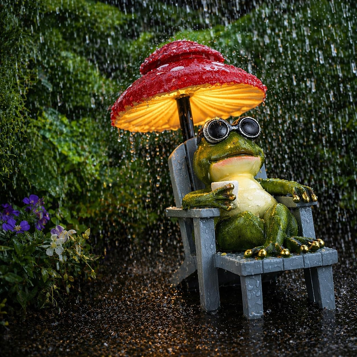 Magicnight Little Frog Garden Statue with mini Patio Mushroom Solar Lights Outdoor Figurines Halloween Home Decor Fairy Garden Accessories Small Lawn Ornaments 4.5"x4.5"x2.6"