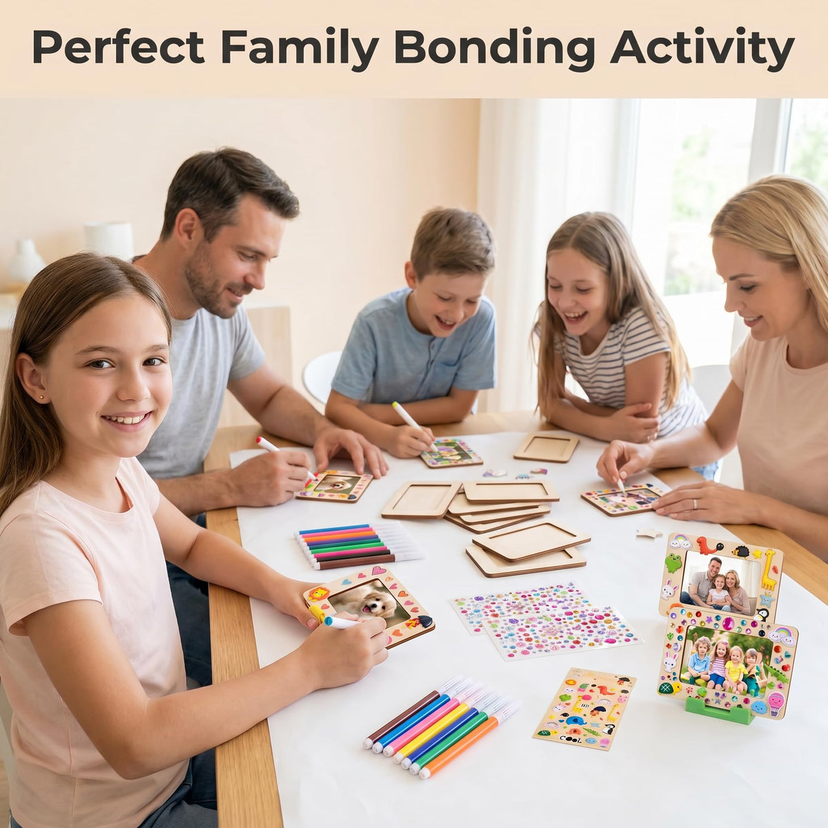 YOJO 12 Pack DIY Unfinished Wooden Picture Frame Kit, Mini Photo Frames with 12 Markers, Stickers, Magnetic Sheets, Stands & Clips for Fridge, Car Sun Visor & Desktop Decor, Creative Gift Set for Mother's Day Birthday Wedding