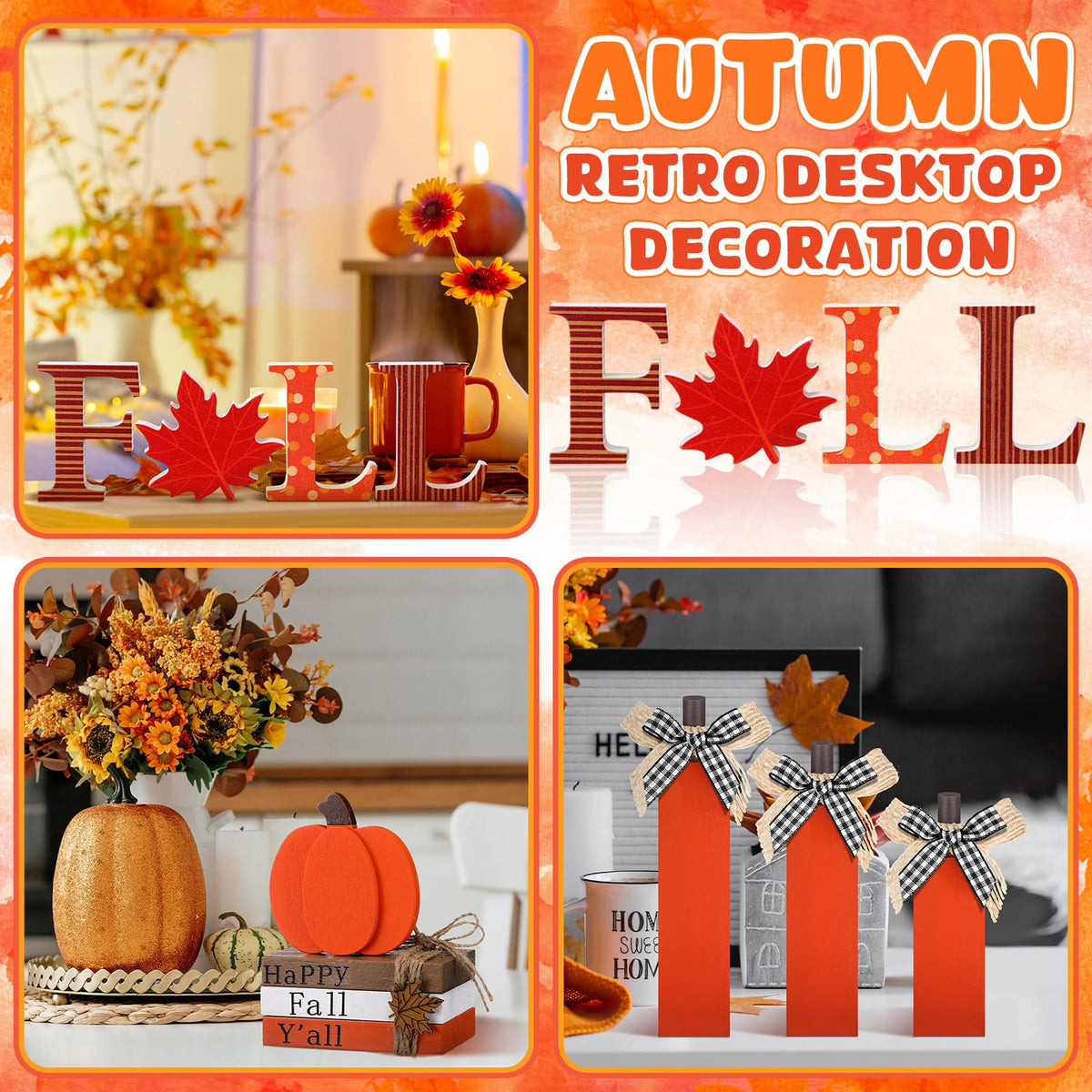 FoldTier 11pcs Thanksgiving Fall Decorations for Home Pumpkin Tiered Tray Decor Fall Table Decoration Maple Leaf Wooden Sign Autumn Pumpkin Tabletop Stack Faux Books Centerpiece for Shelf Harvest