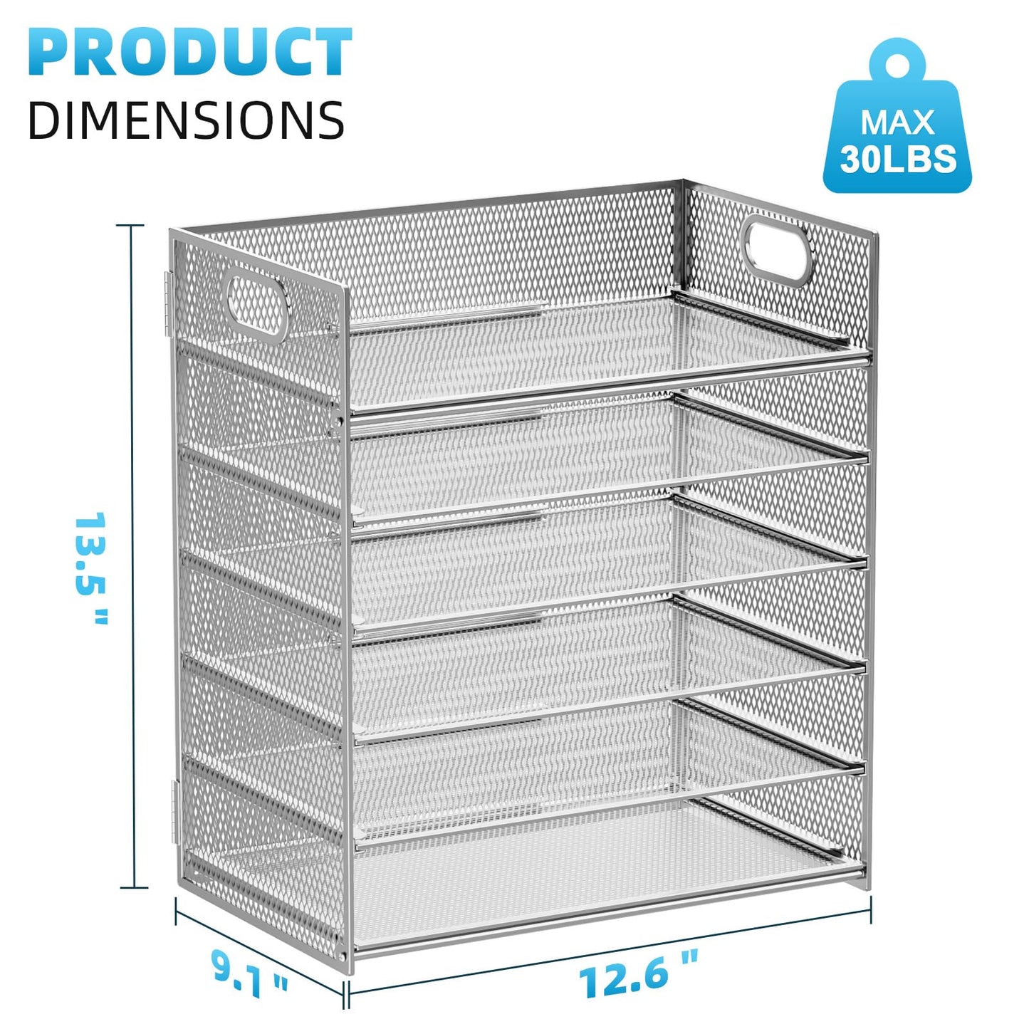Marbrasse Paper Letter Tray - 6 Tier Mesh File Organizer with Handle, Paper Sorter for Letter/A4 Office File Folder Holder - Silver