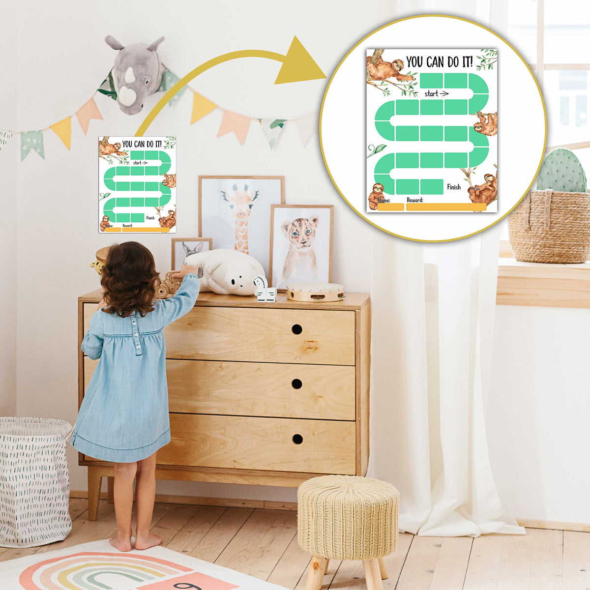 20 Sloth Reward Chart with 432 Round Stickers, Incentive Behavior Chart for Kids at Home Classroom, Kids Routine Daily Chore Sticker Chart-B04