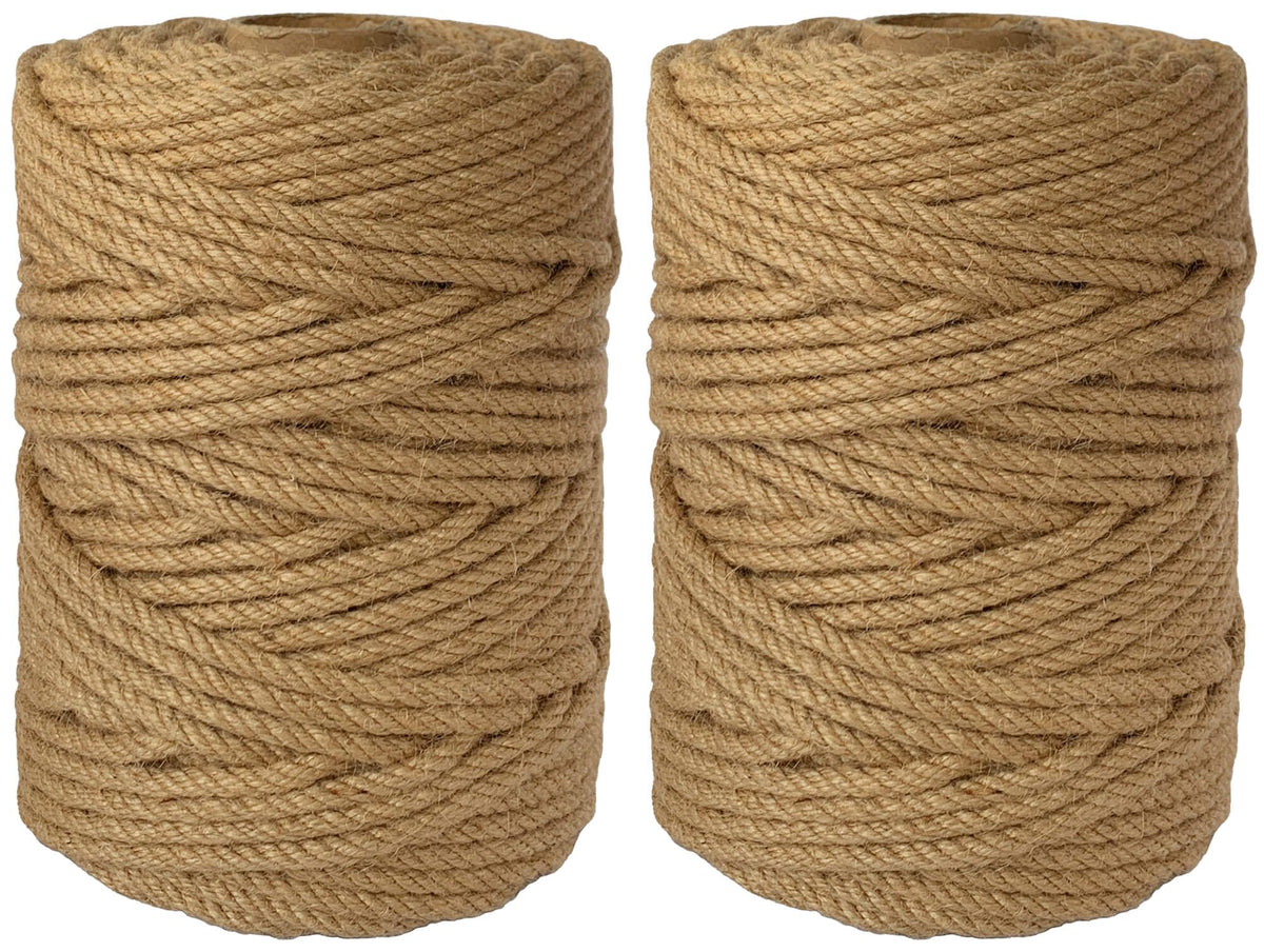 ILIKEEC 2-Pack Natural Jute Twine Rope, 6mm x 656ft Heavy Duty Sisal Hemp Rope - for Crafts, Gardening, Cat Scratching Post, Bundling & Hanging, 328Feet/Roll