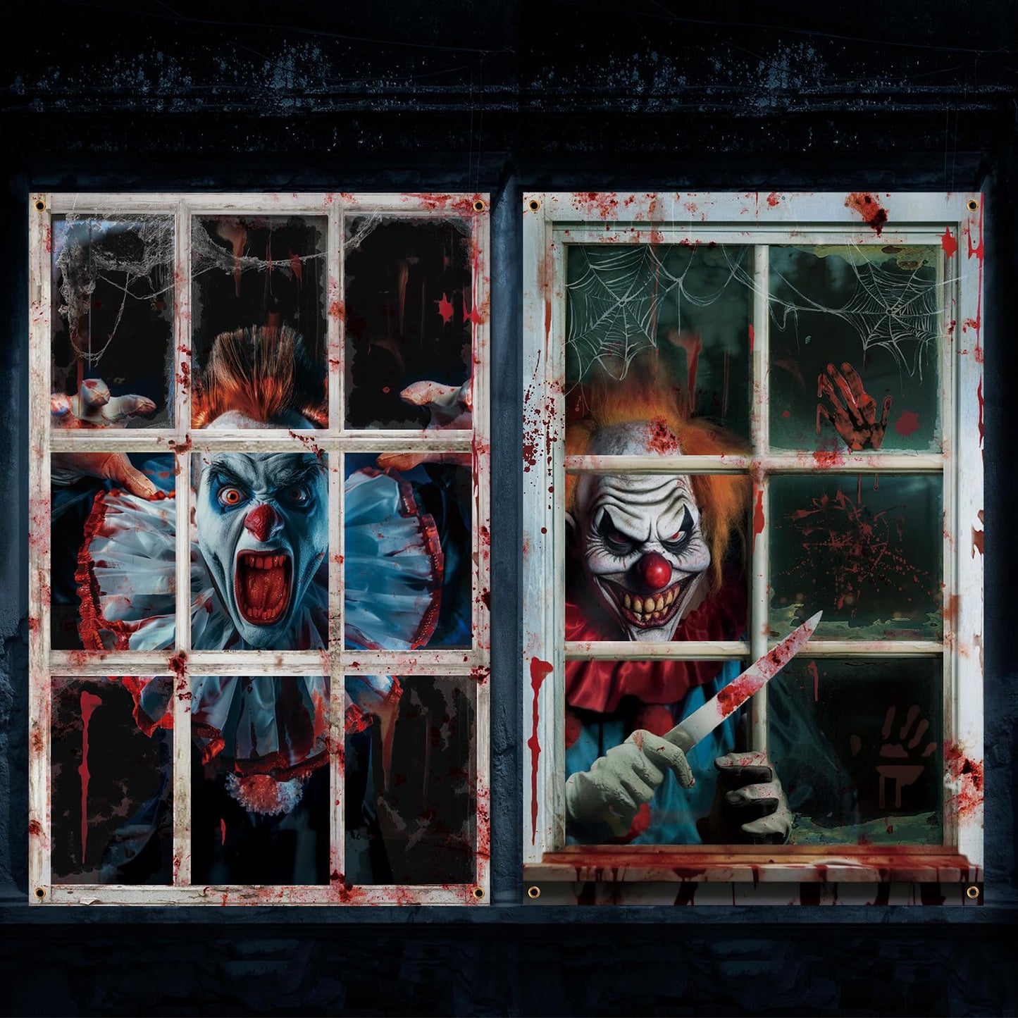 Newwiee 2 Pcs Scary Halloween Curtain Window Silhouette Cover Decoration Theme Poster for Indoor Outdoor Party Wall Door(Clown)