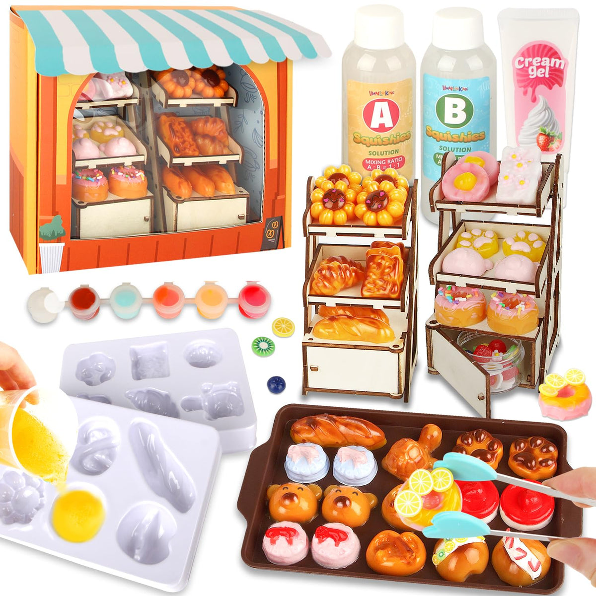 Mini Bakery Taba Squishy Craft Kits, DIY Squishy Making Kit with 12 Molds, Make Your Own Mini Food Squishies Fun Craft for Adult