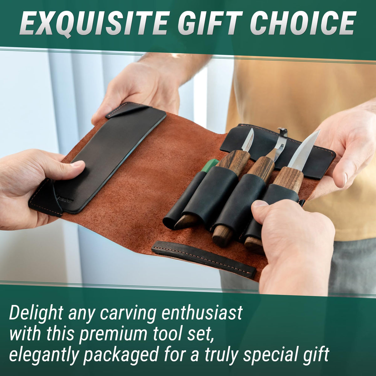 BeaverCraft Spoon Wood Carving Kit - Spoon Carving Tools Set with Hook Knife, Sloyd, Chip, Small Detail Whittling Knives S13X - Deluxe Whittling Knife Set with & Leather Strop and Leather Case