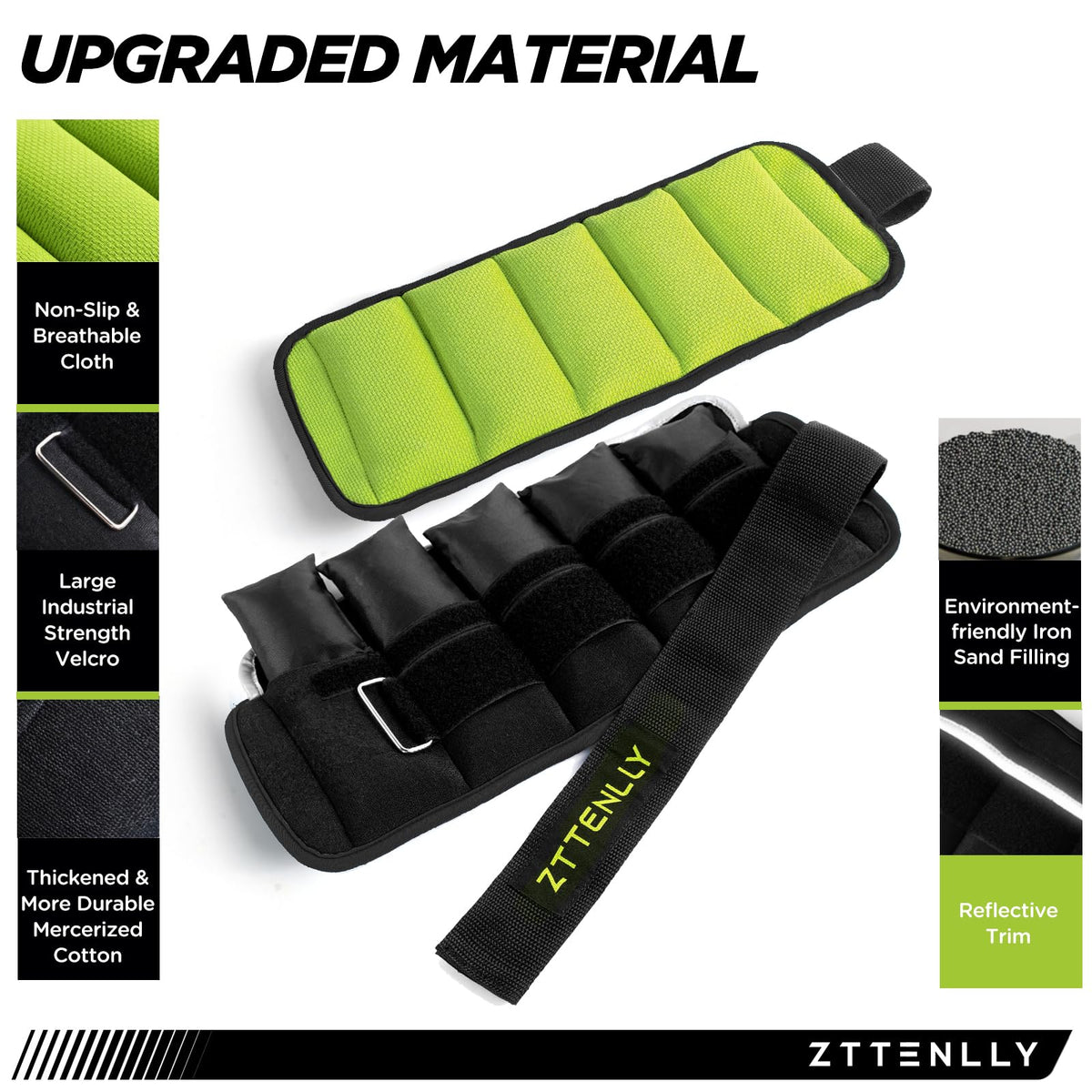 Adjustable Ankle Weights 1-5/10/15/20LBS Pair with Carry Bag - Breathable Fabrics, Reflective Trim - Strength Training Leg Wrist Arm Ankle Walking Weights Sets for Women Men Kids