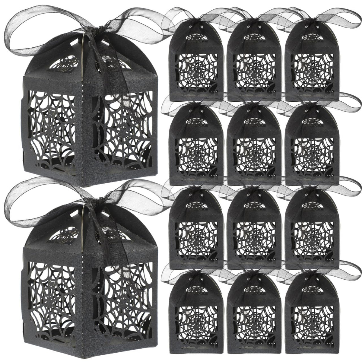 BESTOYARD Halloween Hollow Die-Cut Candy Boxes with Ribbon - Wedding Favor Boxes for Party Treats and Packaging 8.27 X 4.53 Inches 50 Pieces