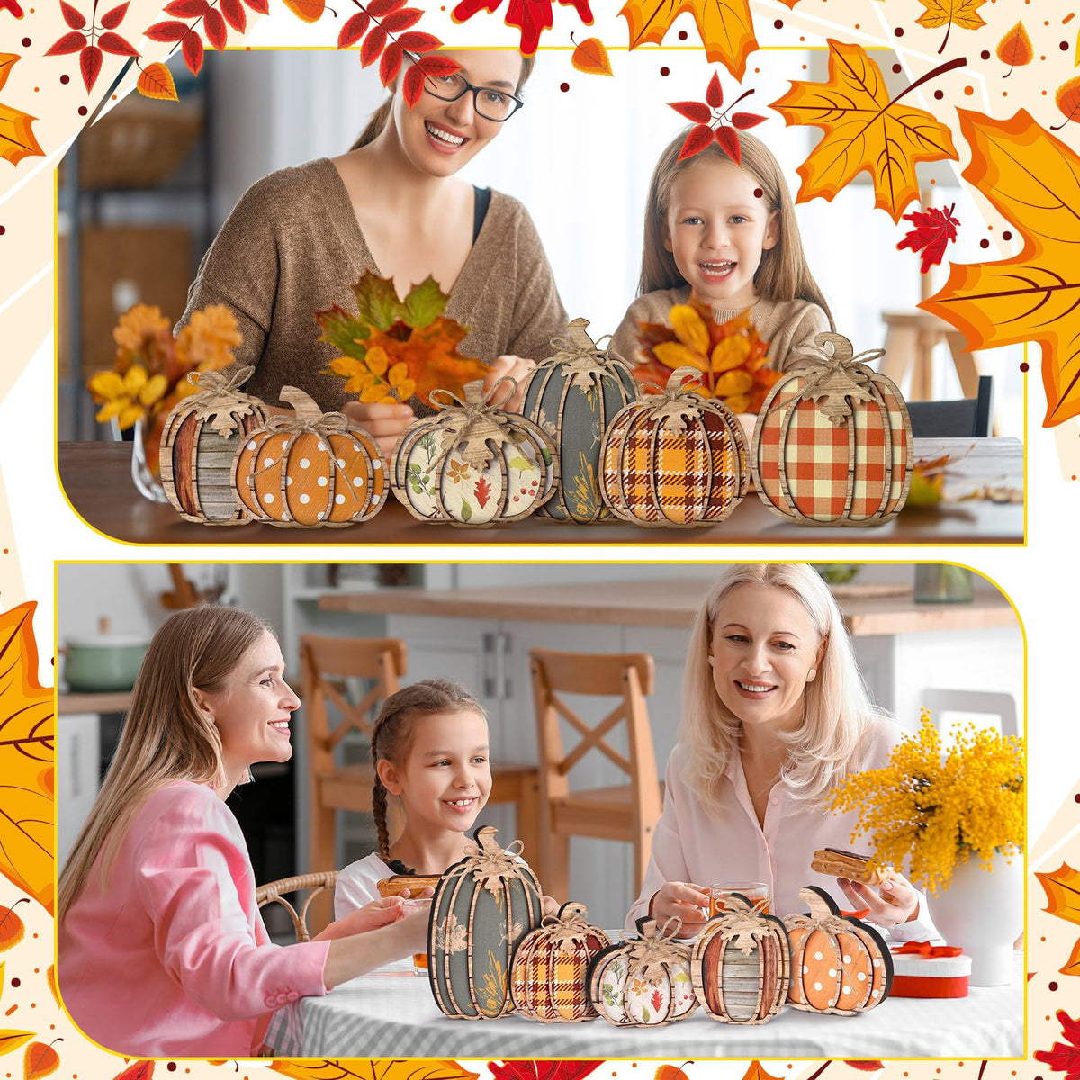 Leinuosen 6 Pcs Fall Pumpkin Decor Fall Decor for Home Pumpkin Wooden Block Sign Autumn Tiered Tray Decorations Thanksgiving Table Centerpieces Decorations for Harvest Party Home Shelf